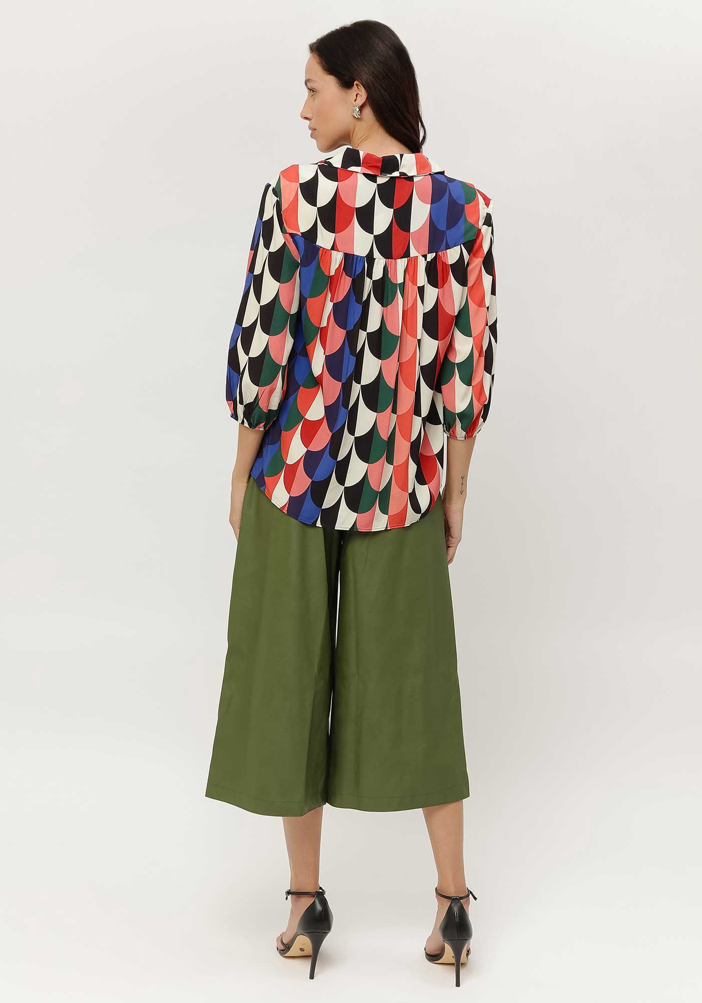 Camisa Estampada em Viscose com Manga 3/4 Bufante, , large.