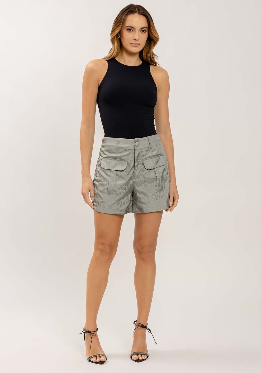 Shorts Utilitário em Nylon com Brilho, . Shorts Utilitário em Nylon com Brilho, , large.