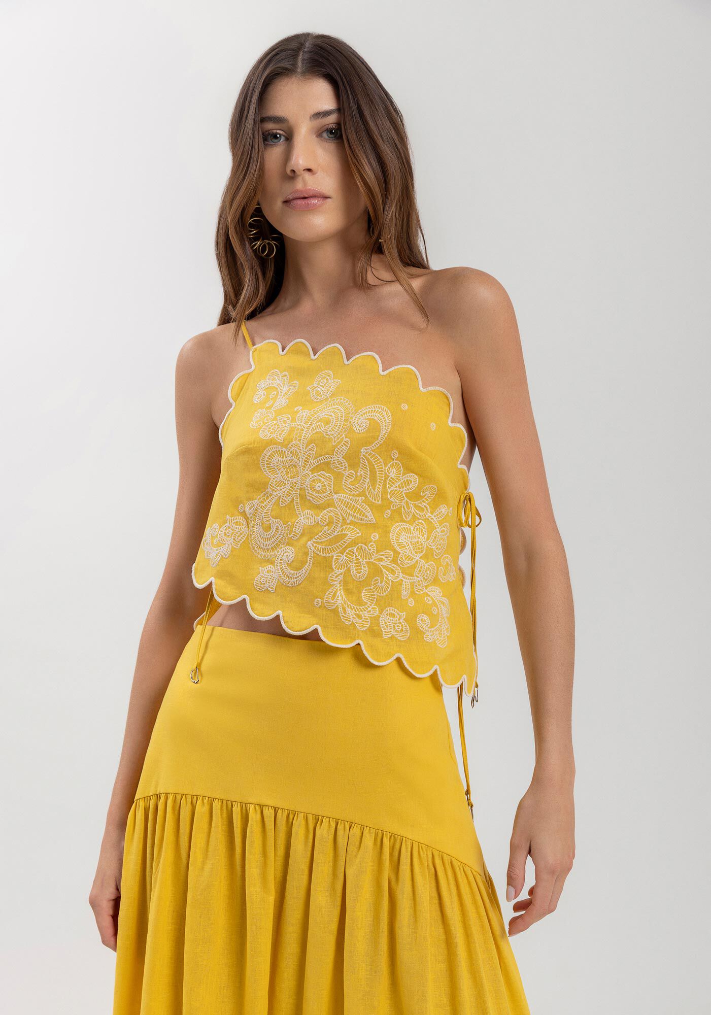 Blusa De Um Ombro S&oacute; Com Bordados E Amarra&ccedil;&otilde;es, , large.