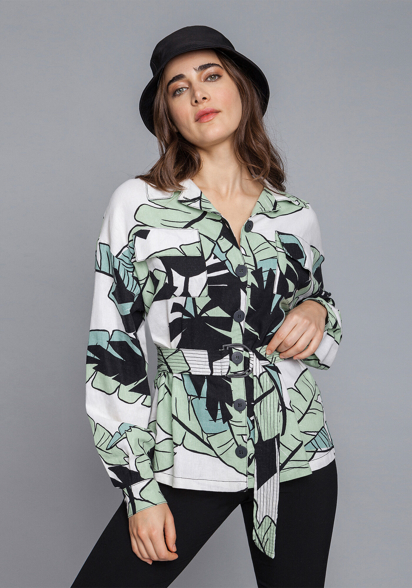 Camisa Manga Longa Linho Cinto, , large.