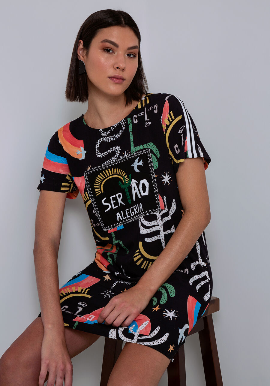 Vestido Curto em Viscose com Bordado Patch, IMAGINARIO. Vestido Curto em Viscose com Bordado Patch, IMAGINARIO, large.