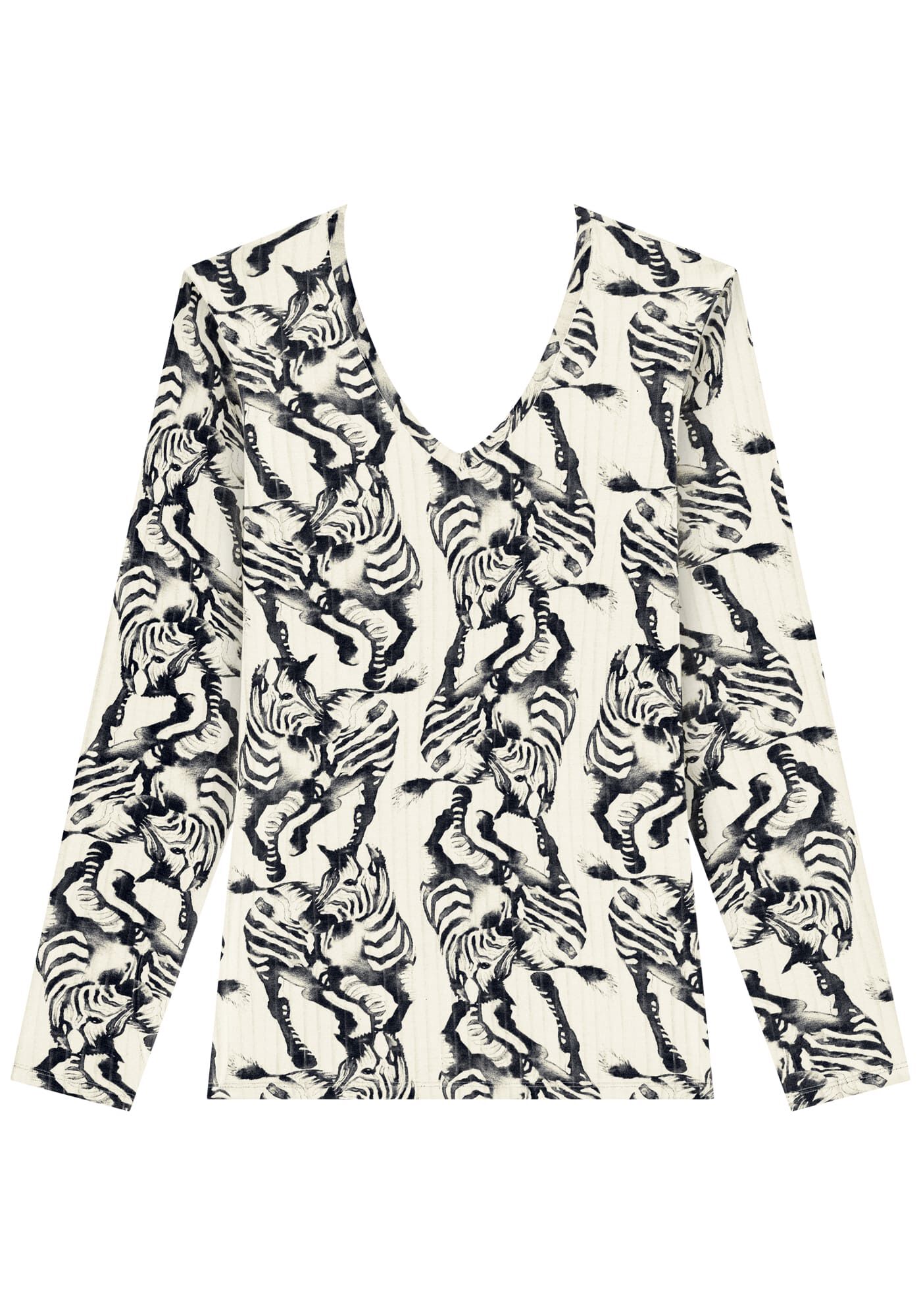 Blusa Estampada De Mangas Longas Em Malha De Viscose, , large.