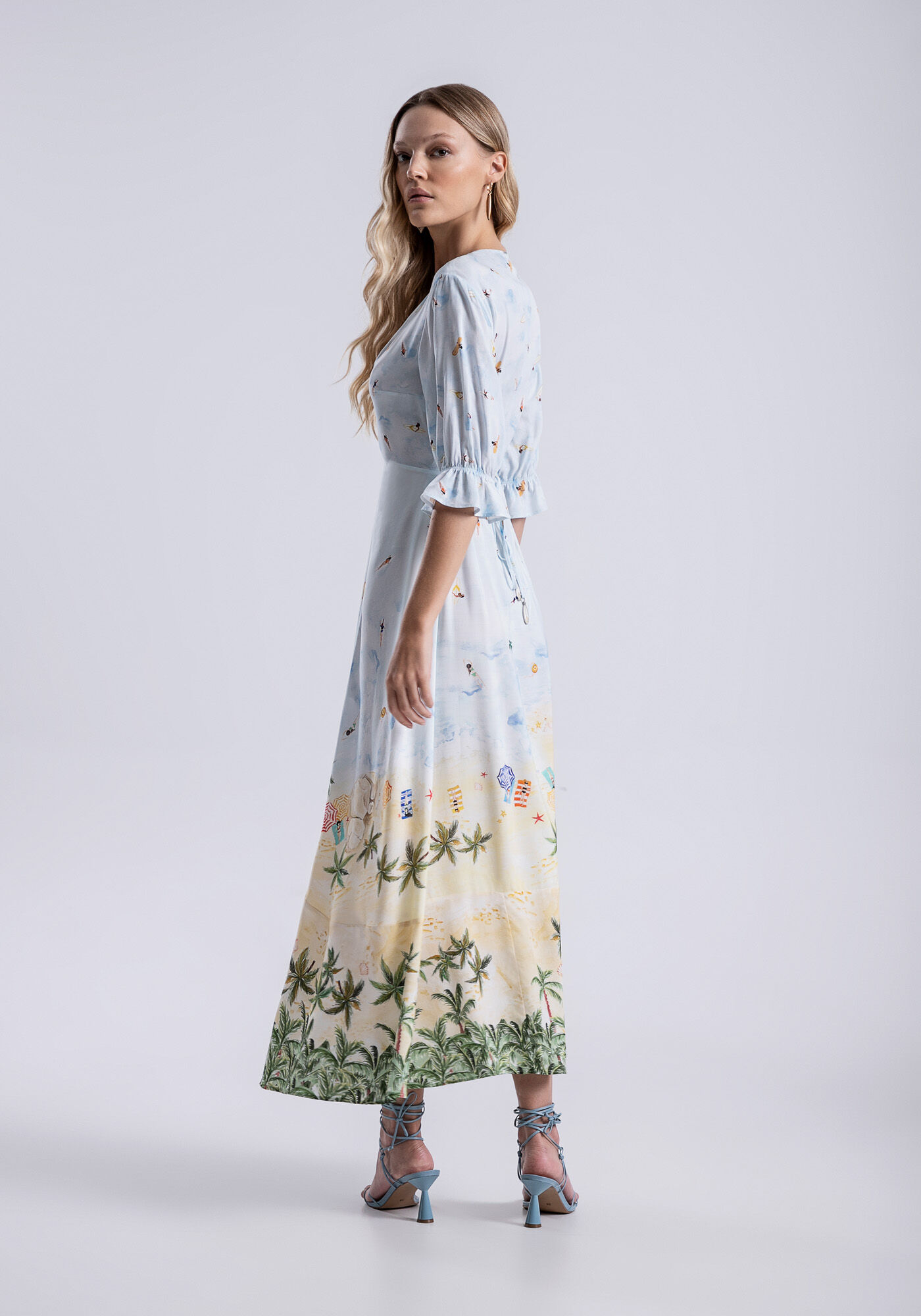 Vestido Midi Estampado em Viscose com Babado, ITACARE, large.