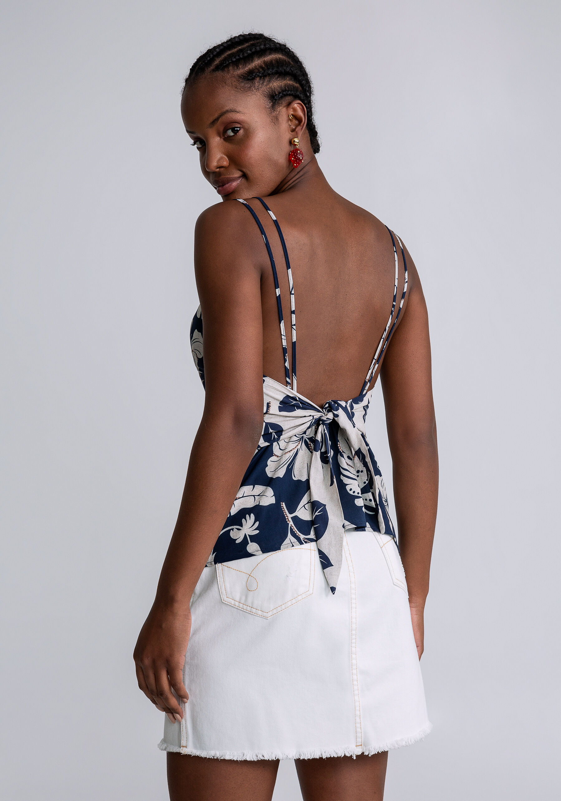Blusa com Alças Laço Costas Estampa, . Blusa com Alças Laço Costas Estampa, , large.