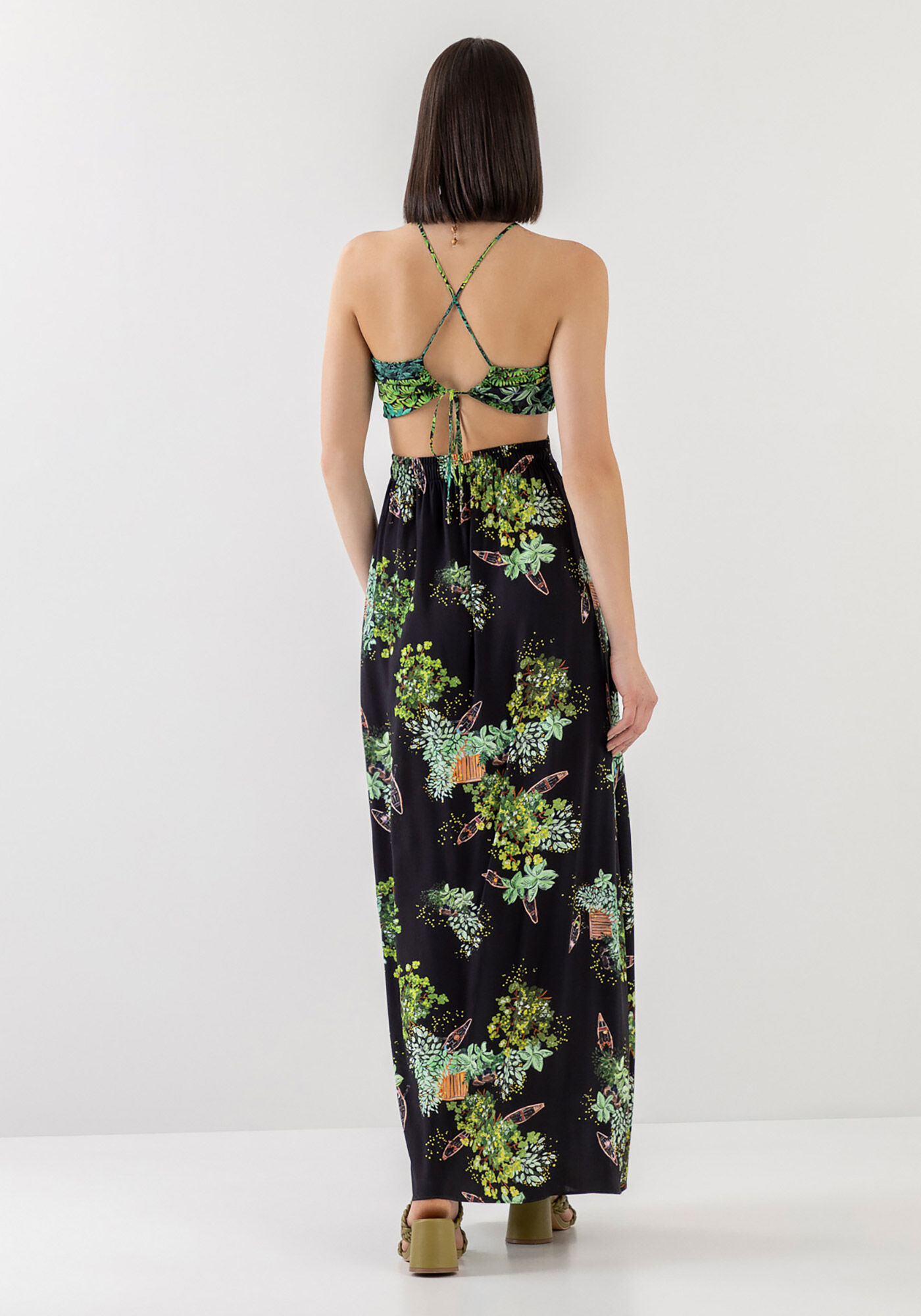 Vestido Longo Frente &Uacute;nica Estampado com Cut, , large.