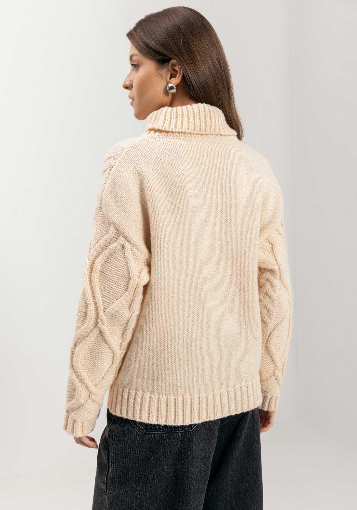 Blus&atilde;o De Manga Longa Em Tric&ocirc; Com Gola Alta, , large.