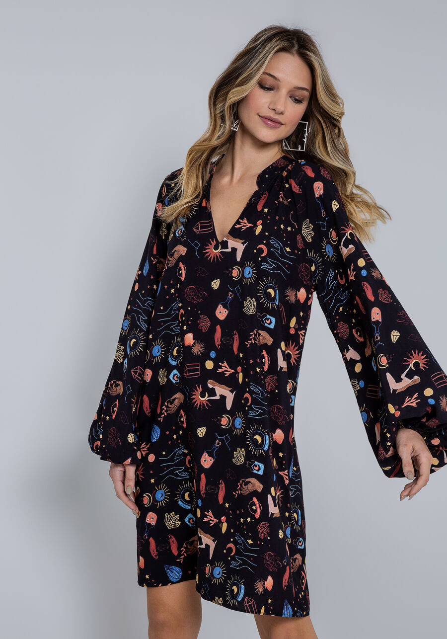 Vestido Curto Manga Bufante e Cinto, ENIGMA. Vestido Curto Manga Bufante e Cinto, ENIGMA, large.