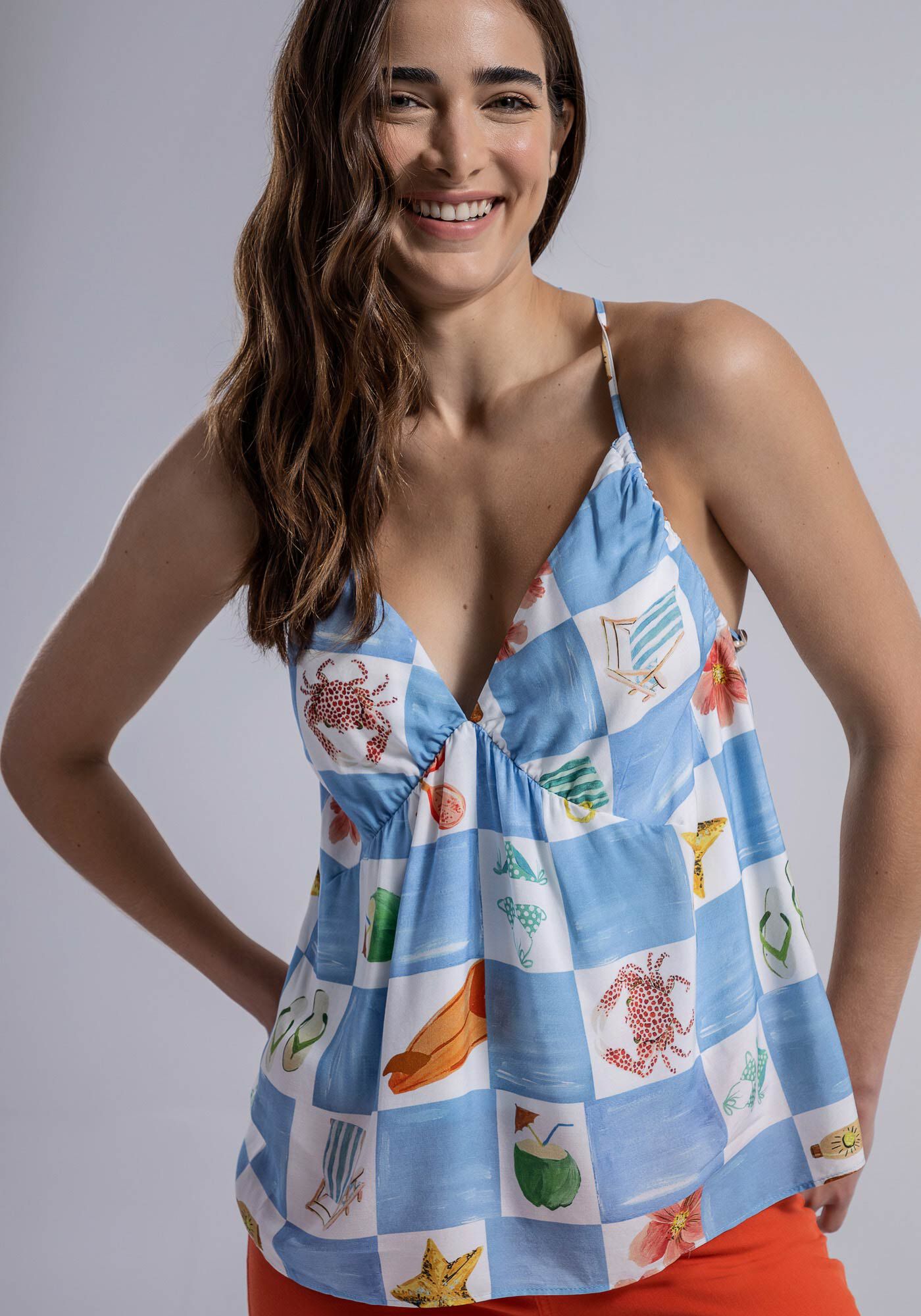 Blusa com Al&ccedil;as em Viscose com Franzido Decote, LITORAL, large.