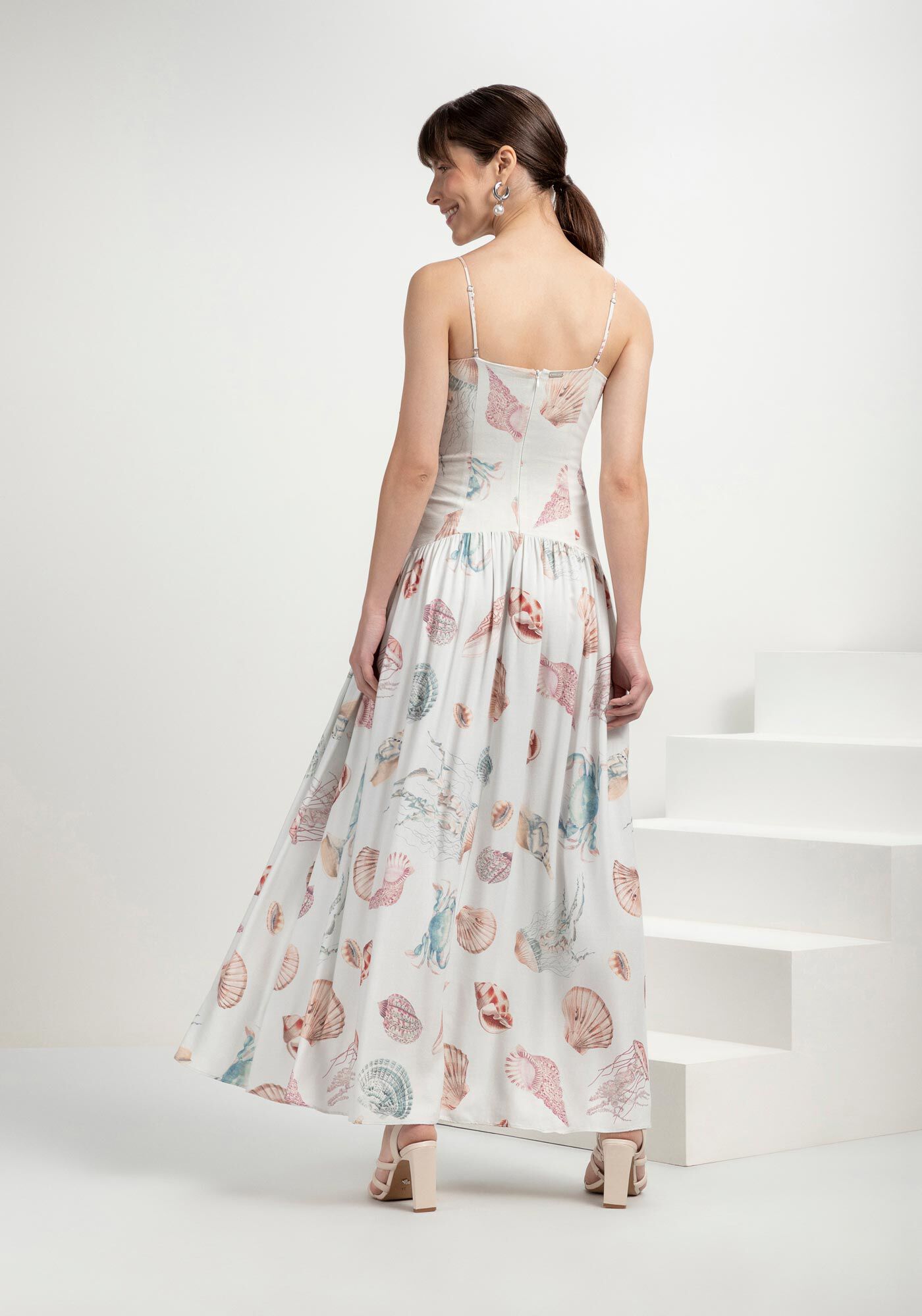 Vestido Longo Estampado  Crepe e Decote Reto, MILLOR, large.