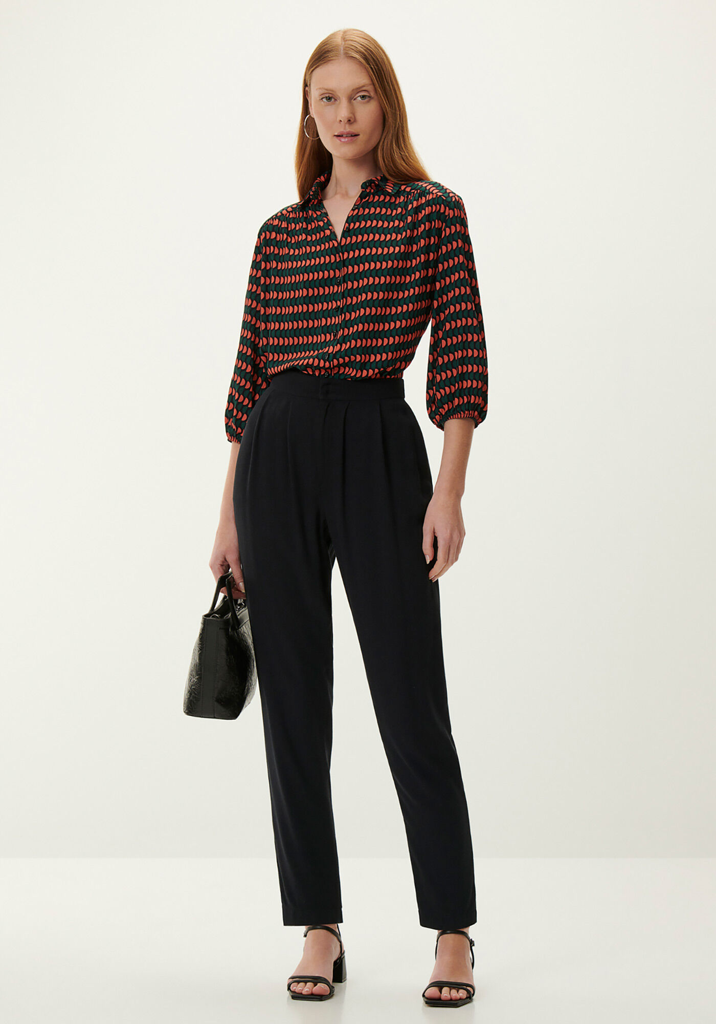 Camisa Estampada em Viscose com Manga 3/4 Bufante, , large.