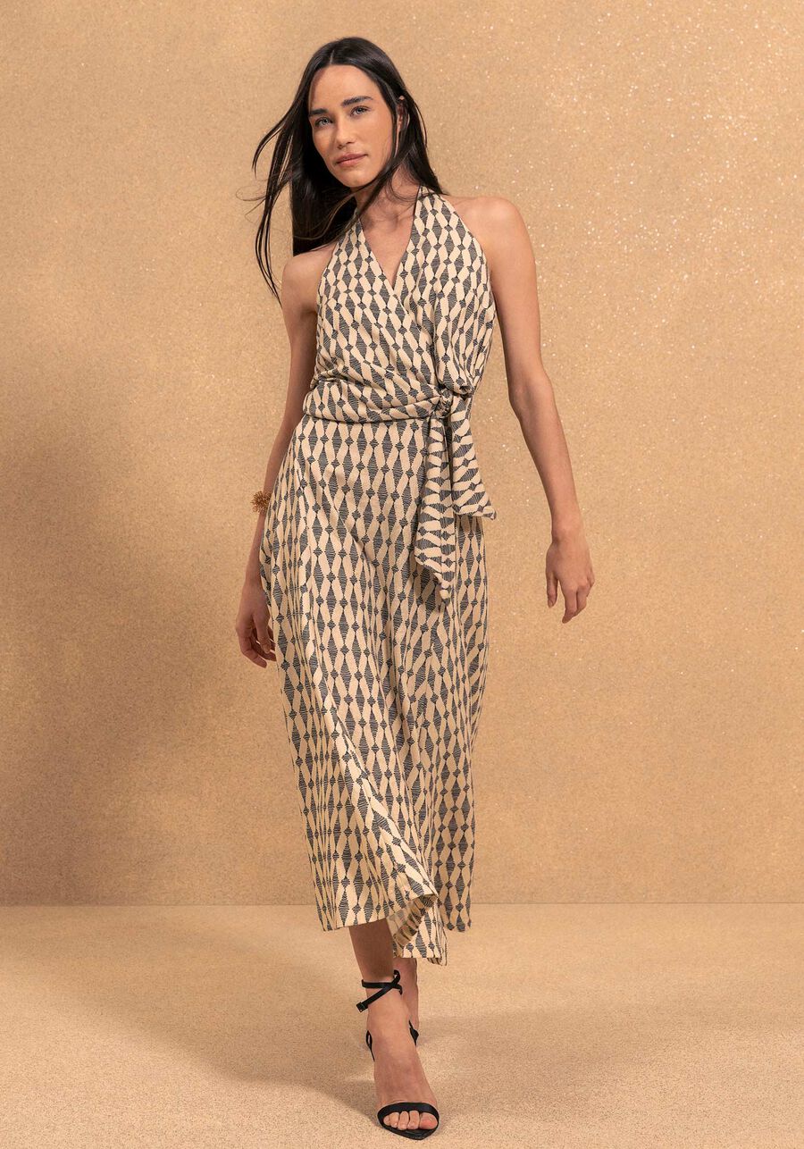 Saia Chá Estampada Com Zíper E Cintura Alta, CORDOES BEGE. Saia Chá Estampada Com Zíper E Cintura Alta, CORDOES BEGE, large.