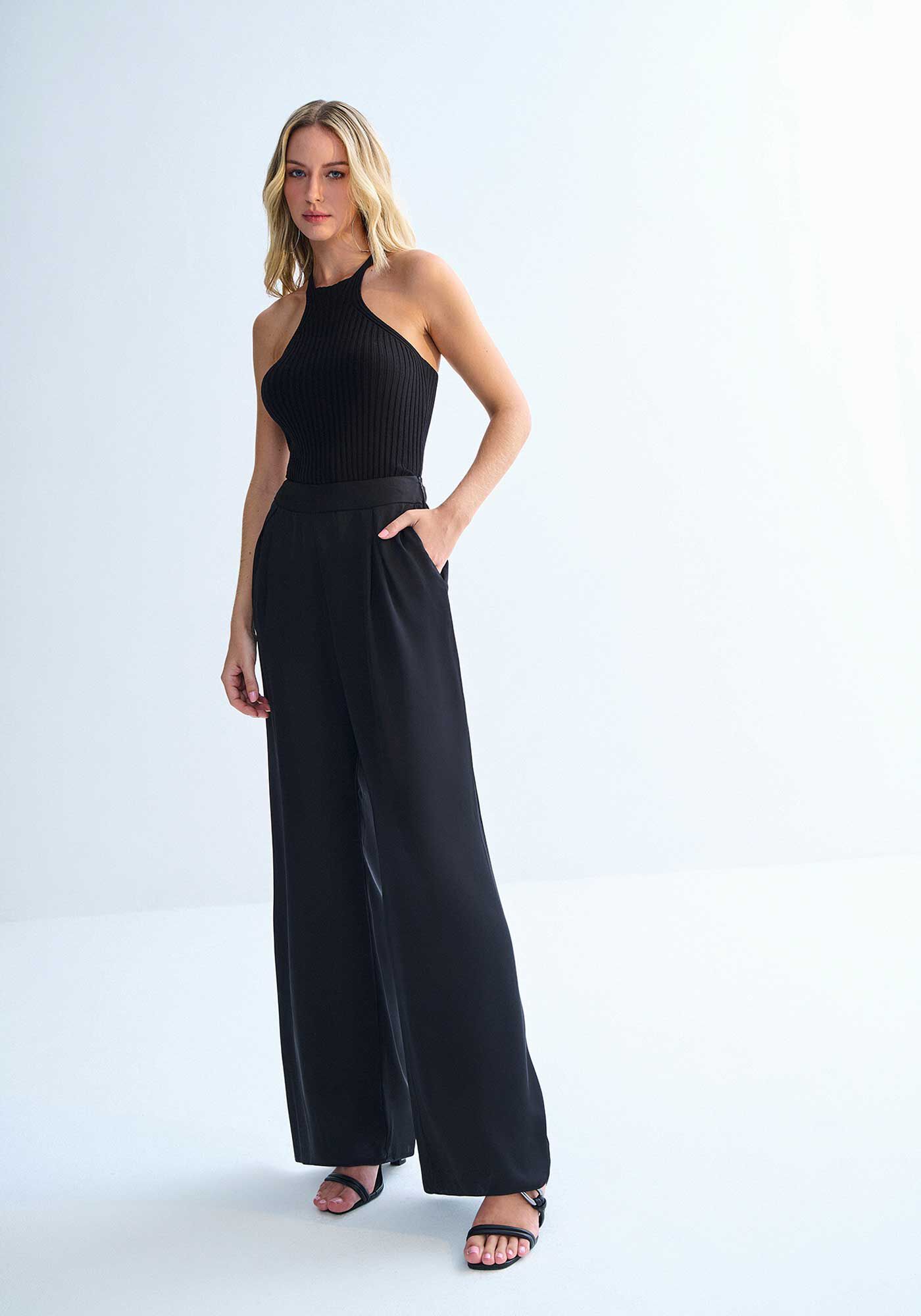 Cal&ccedil;a Reta Alfaiataria Perolada com Bolsos, , large.