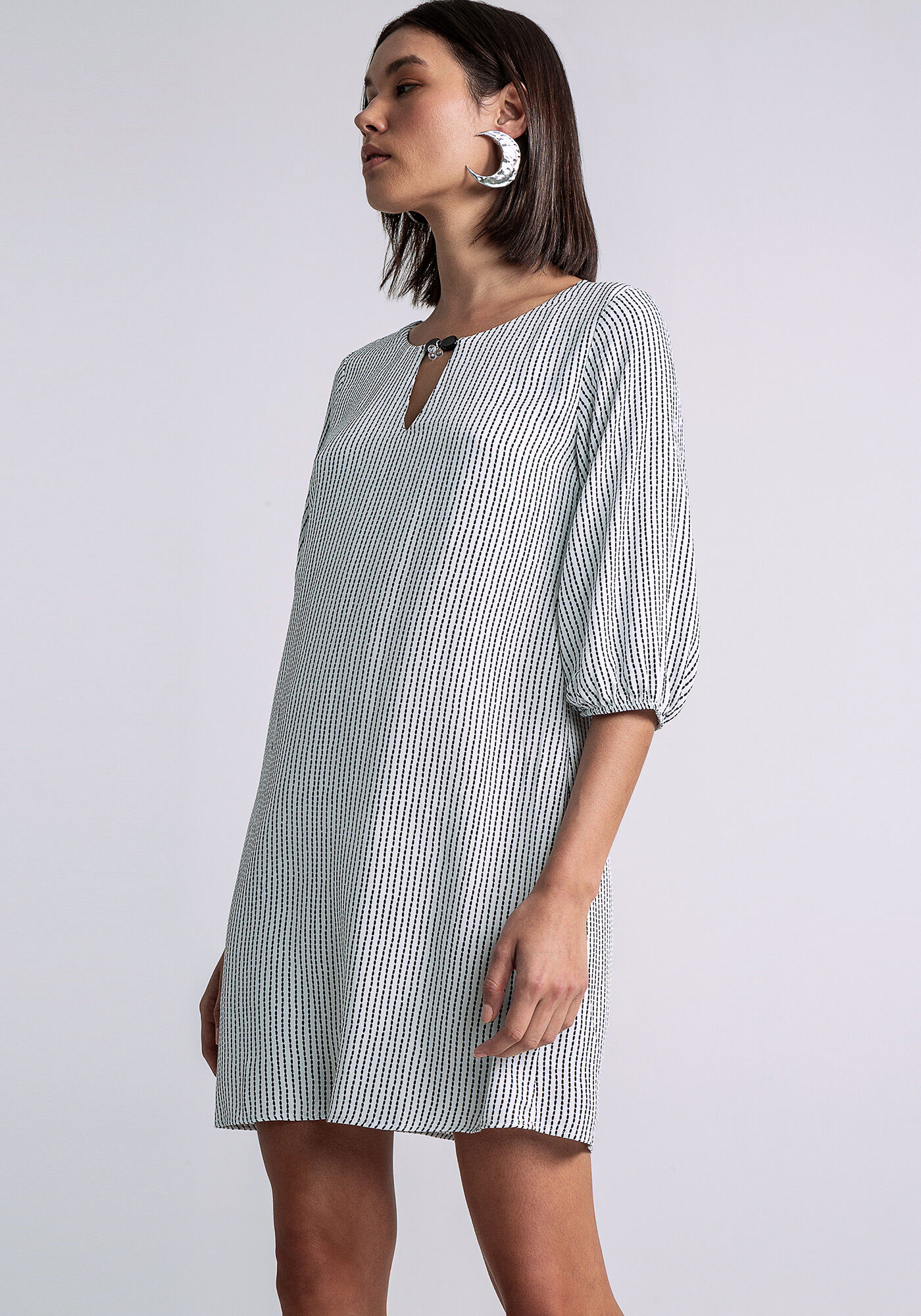 Vestido Curto Estampado Manga 3/4, , large.