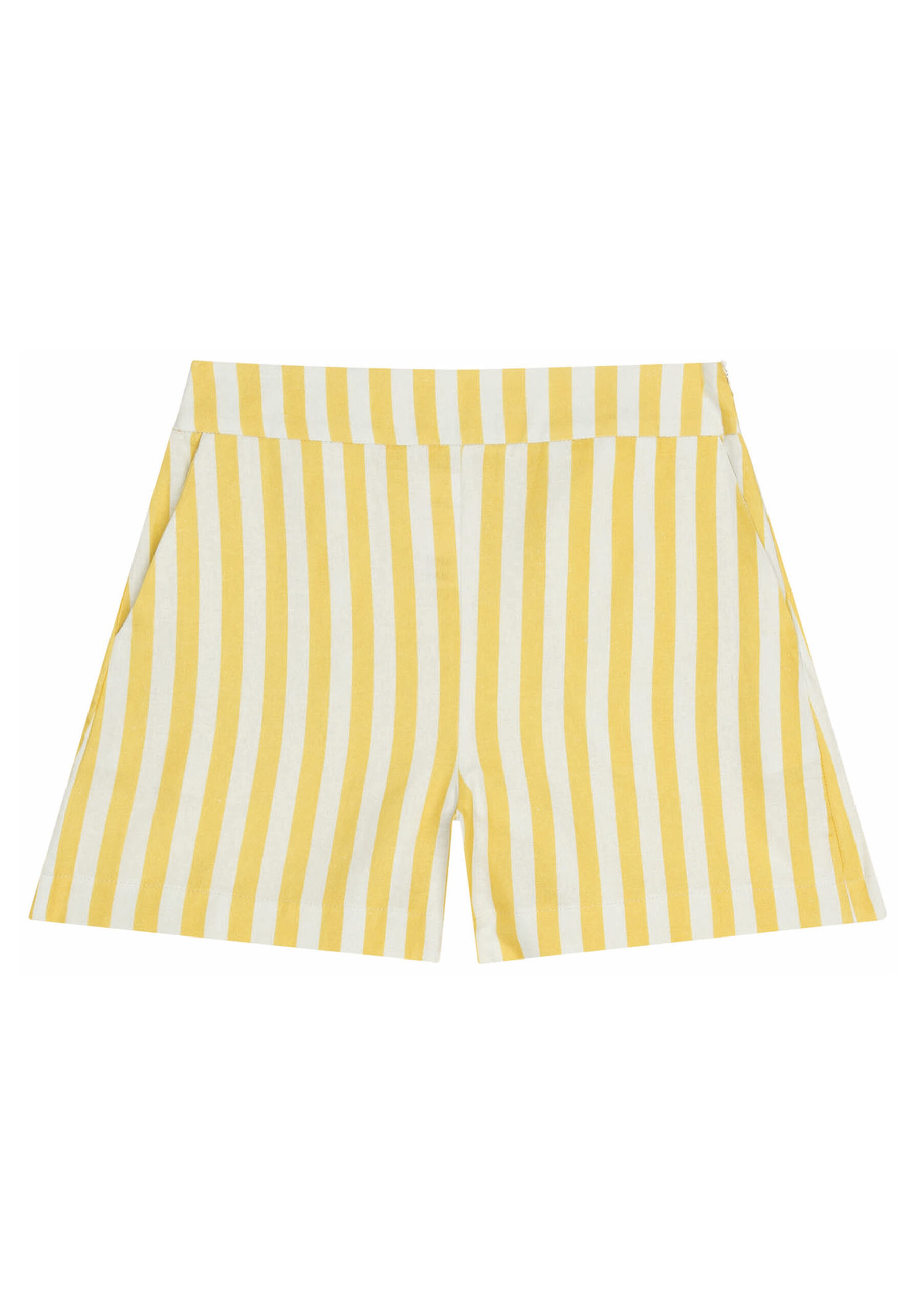 Shorts Cintura Alta em Linho Estampado, BANANA. Shorts Cintura Alta em Linho Estampado, BANANA, large.