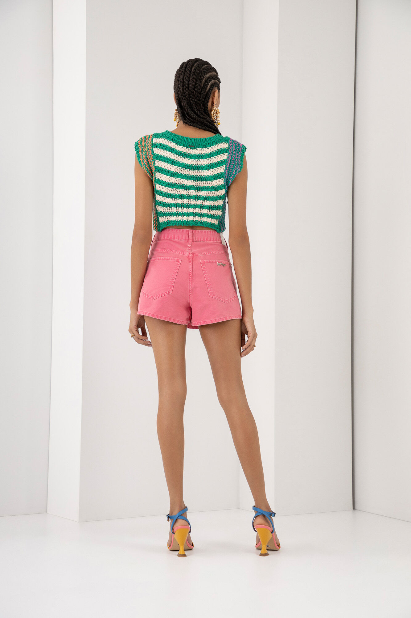 Shorts Saia Sarja com Cintura Alta, ROSA PEWTER, large.