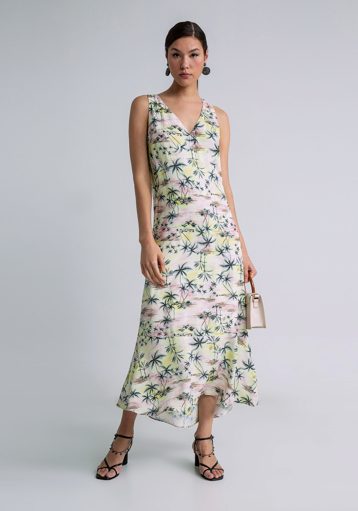 Vestido midi com babado estampado sales