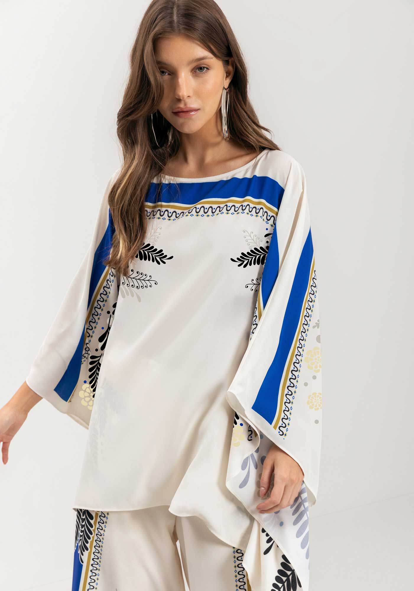 Blusa Ampla Alongada De Mangas Longas, , large.