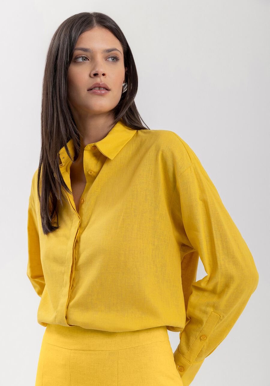 Camisa De Mangas Longas Com Gola E Botões Frontais, VERDE BITTERSWEET. Camisa De Mangas Longas Com Gola E Botões Frontais, VERDE BITTERSWEET, large.