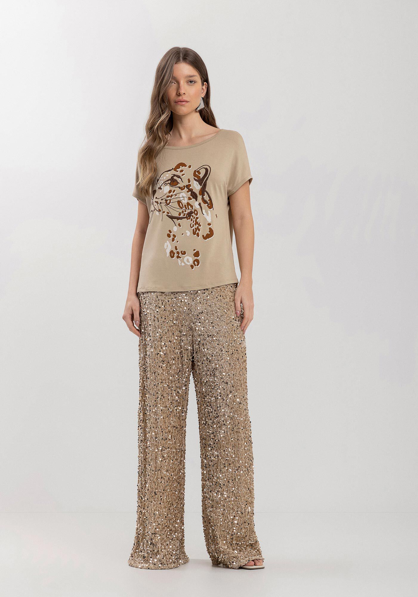 Blusa Com Bordado E Mangas Curtas Em Malha De Viscose, , large.