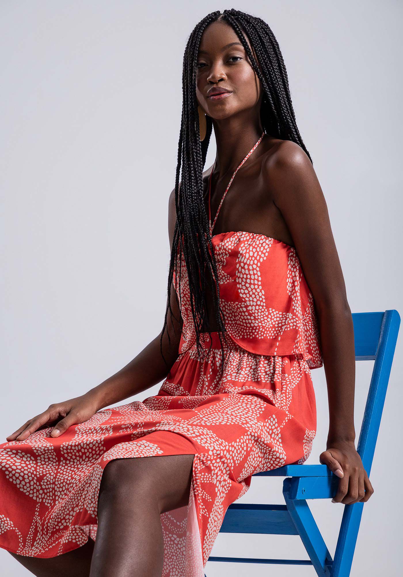 Saia Midi Estampada em Viscose com Fenda, , large.