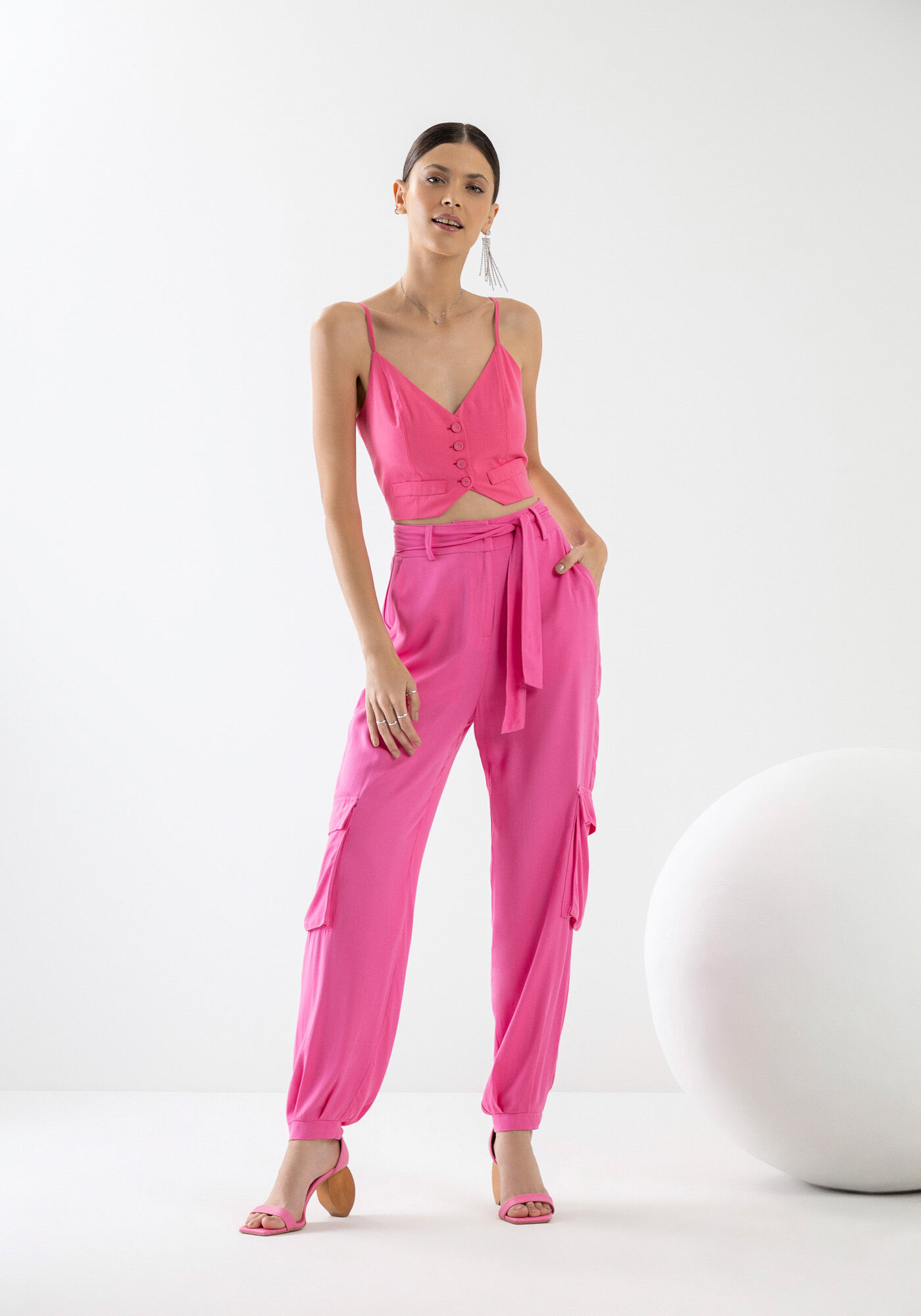 Calça cargo rosa top