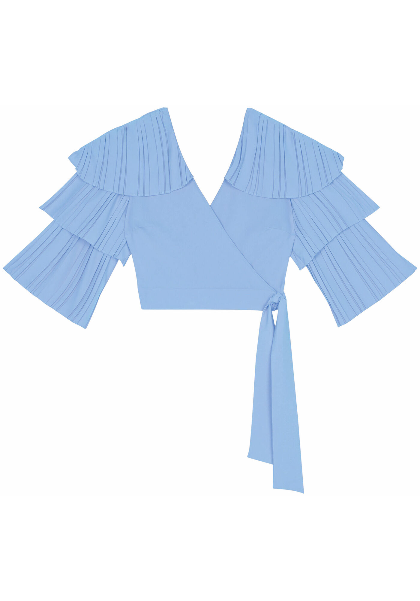 Blusa Transpassada com Babados Plissados, , large.