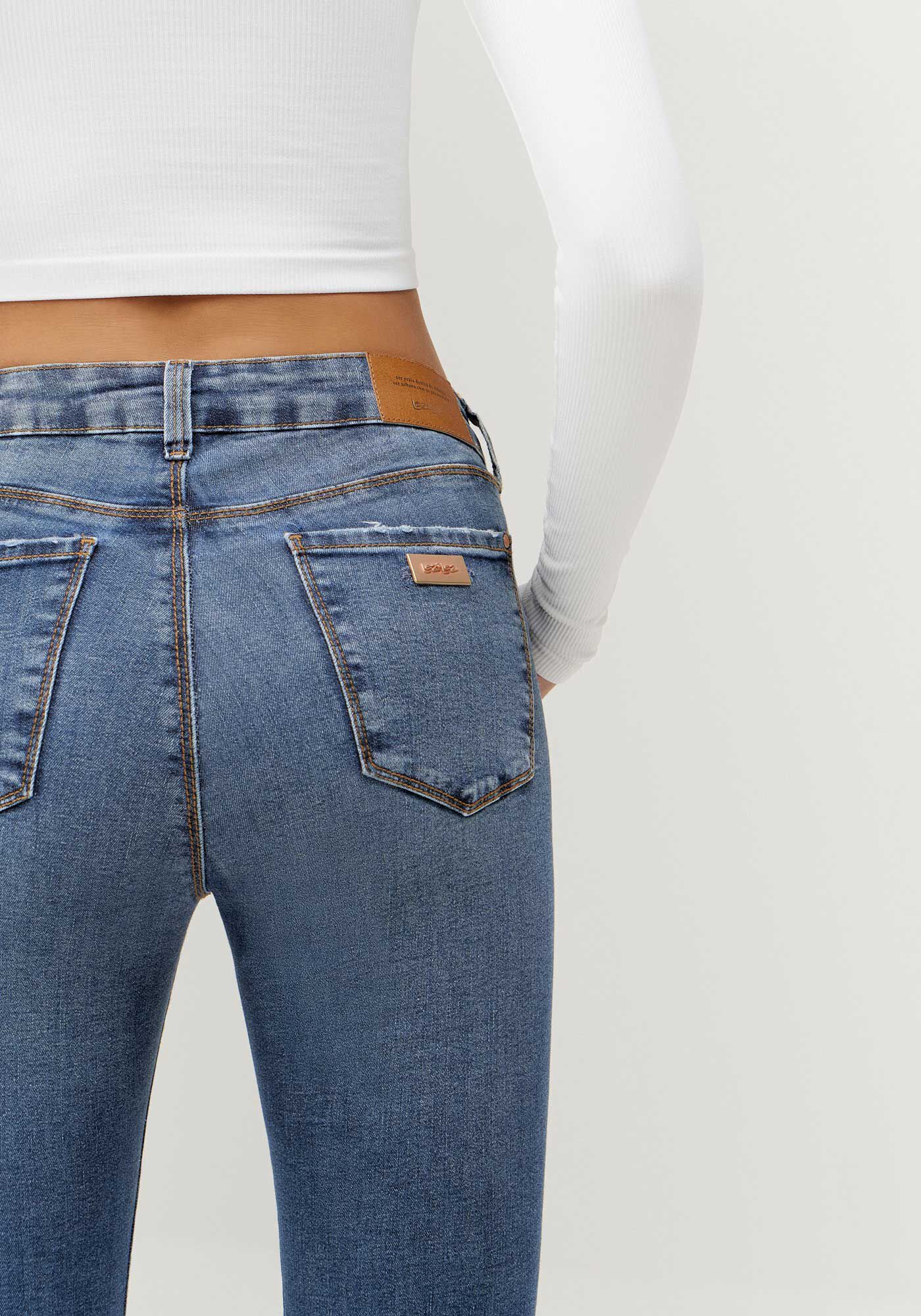 Cal&ccedil;a Jeans Skinny Estonada com Cintura Alta, , large.