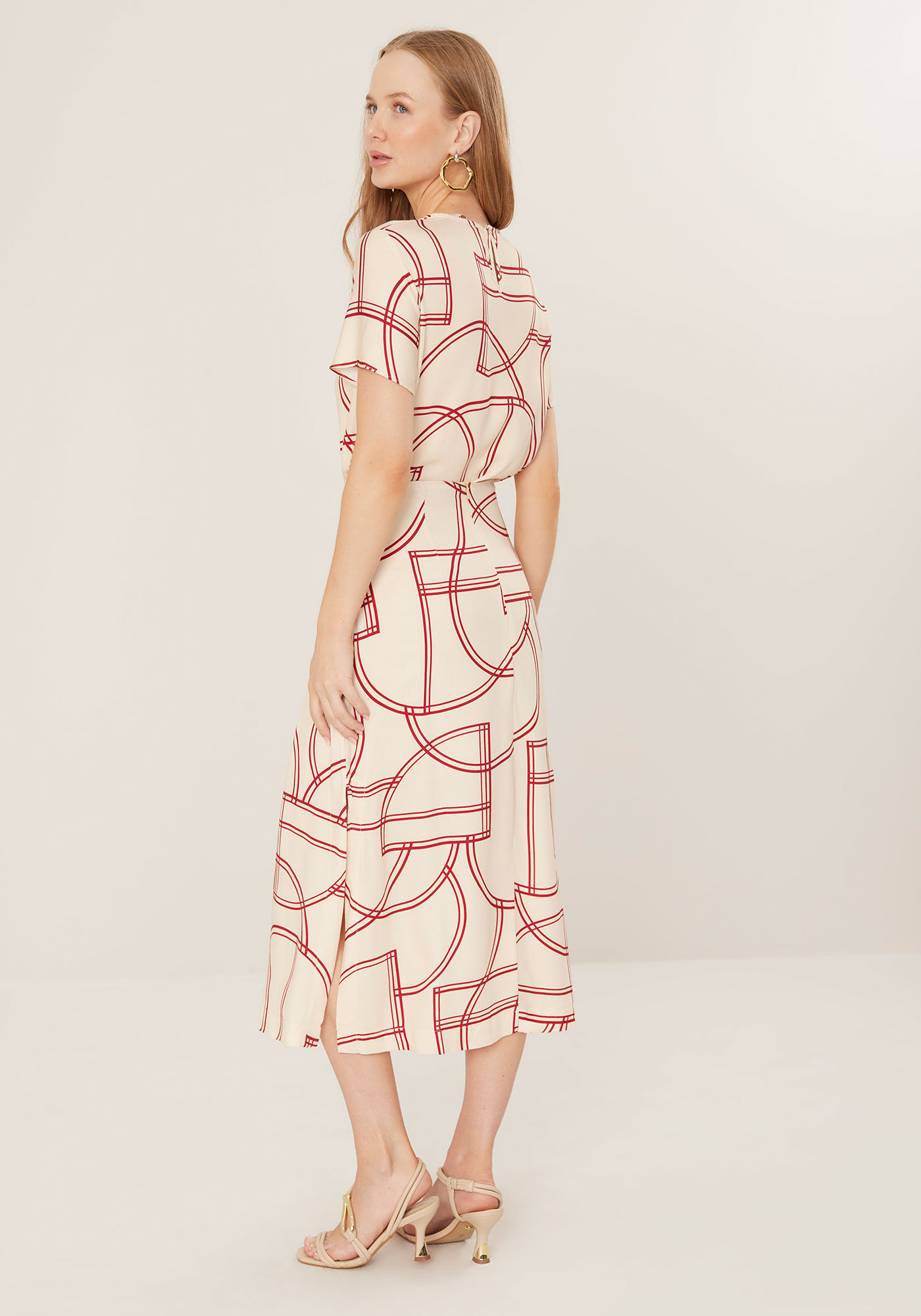 Saia Midi Ch&aacute; Estampada Com Detalhe De Argolas, , large.