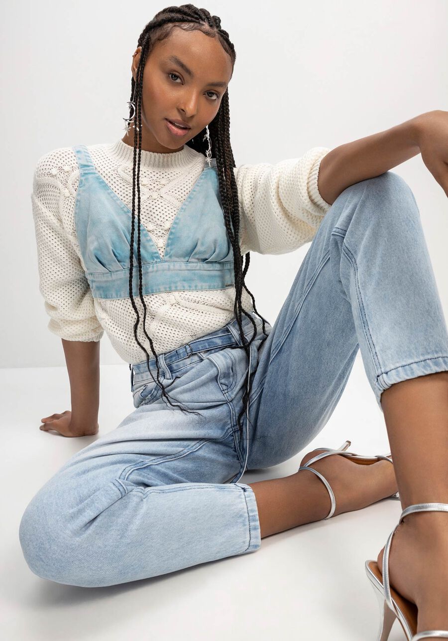 Calça Jeans Baggy Cropped Super Alta, JEANS. Calça Jeans Baggy Cropped Super Alta, JEANS, large.