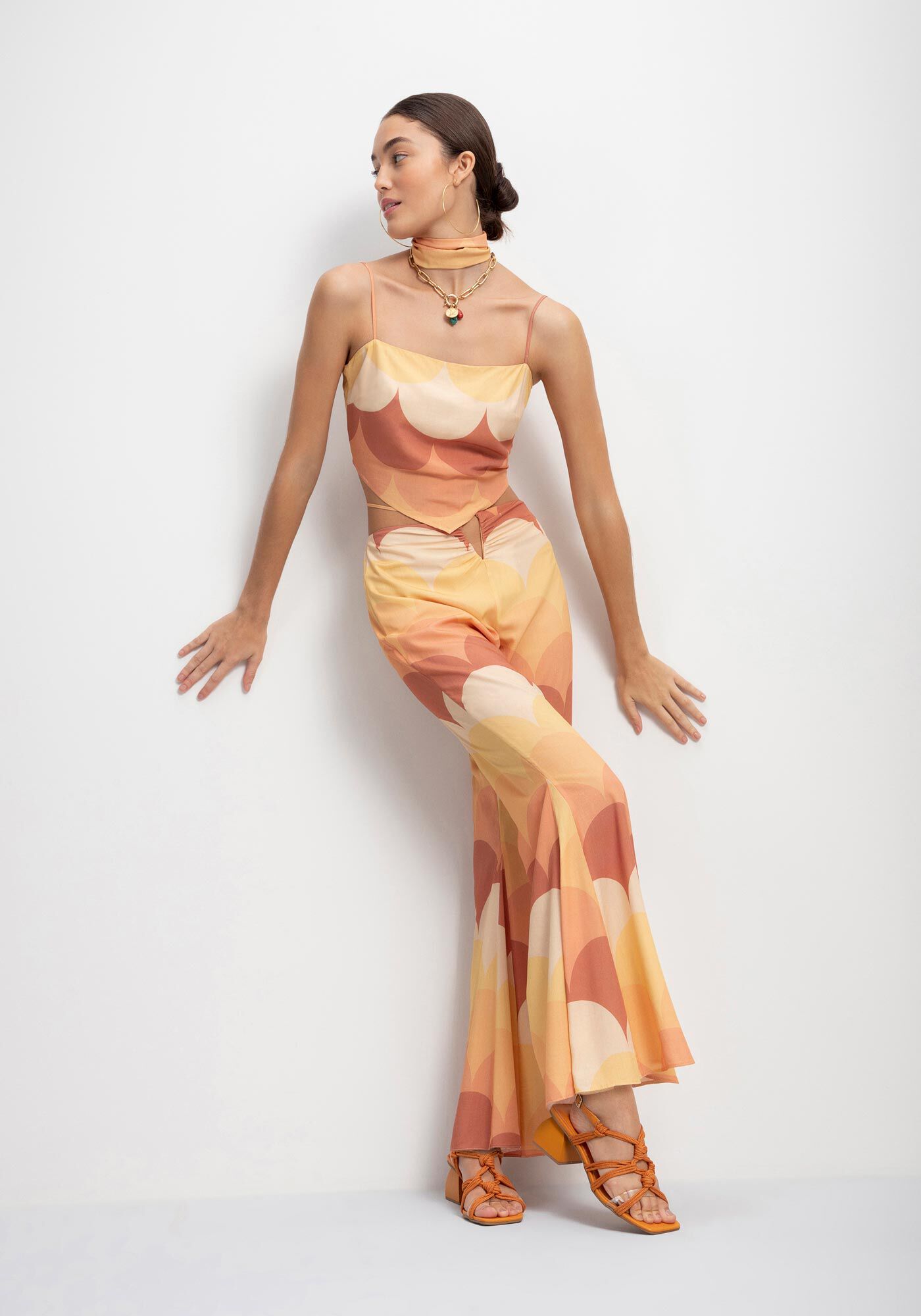 Cal&ccedil;a Flare Estampada Viscose com Amarra&ccedil;&atilde;o, , large.