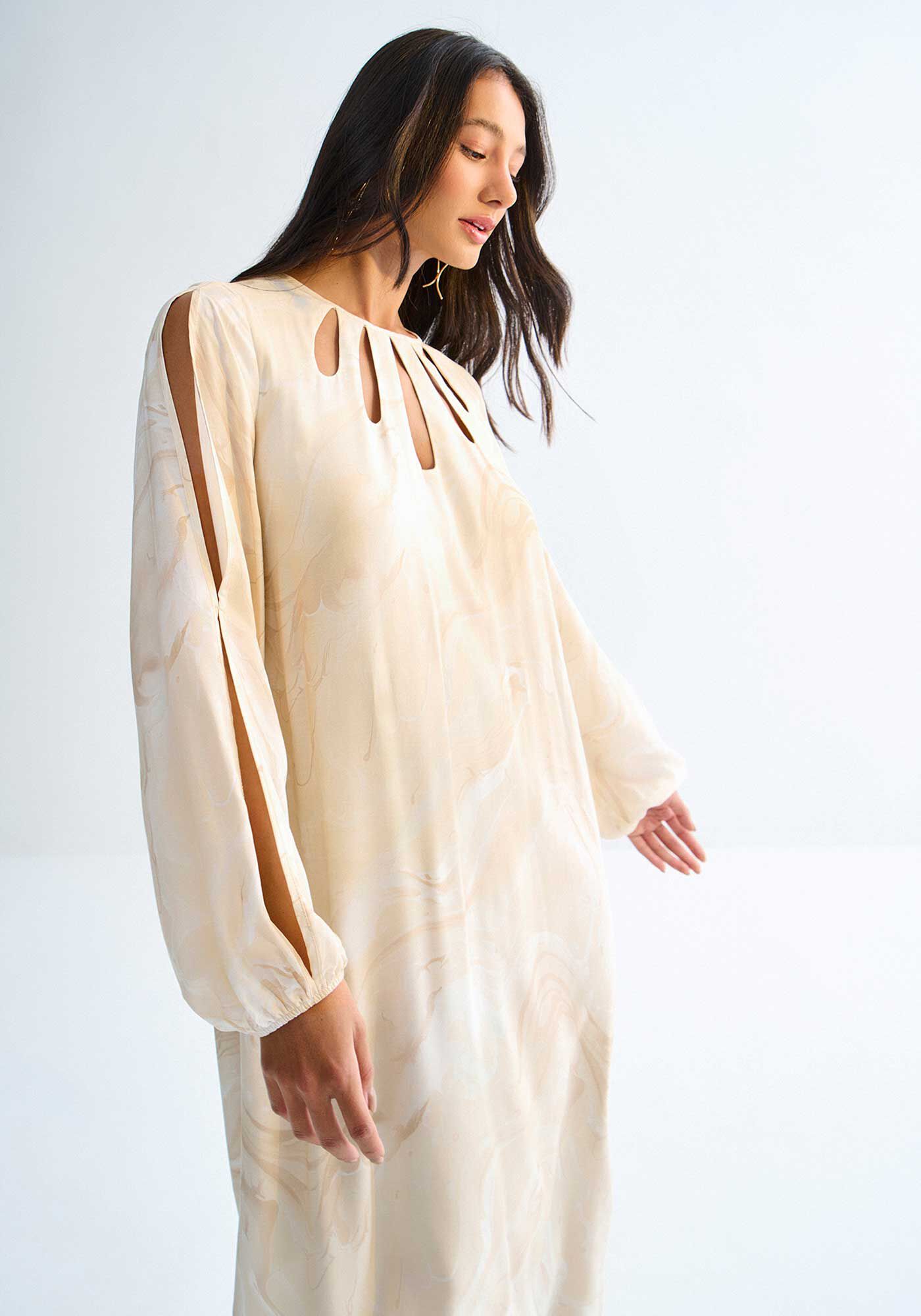 VESTIDO TECIDO RAYON BALI, MAZE BEGE, large.