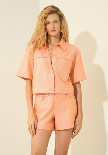 Camisa De Mangas Curtas Na Altura Do Cós, LARANJA SUMMERTIME. Camisa De Mangas Curtas Na Altura Do Cós, LARANJA SUMMERTIME, large.