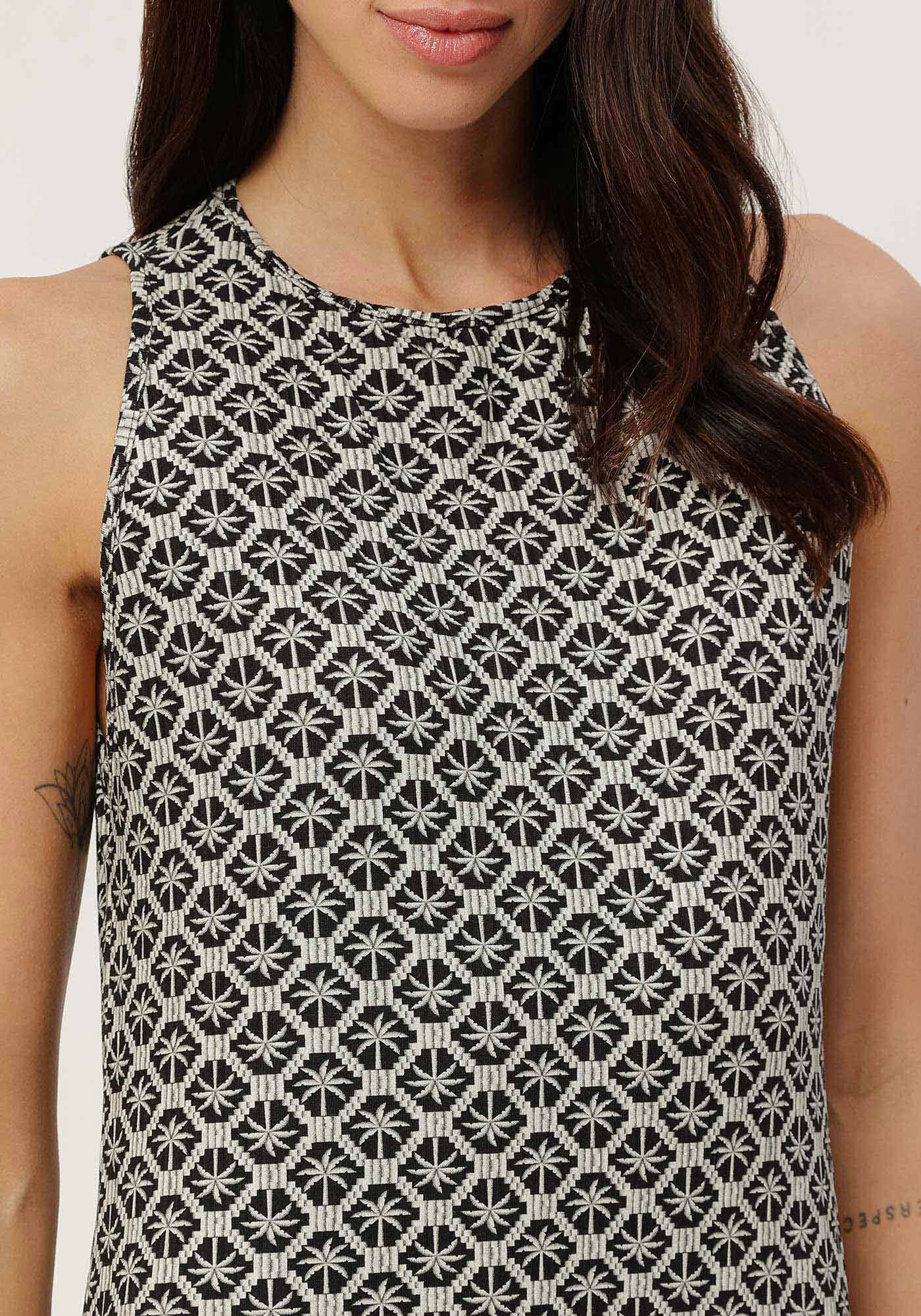 Vestido Midi Canelado Estampado com Fenda Lateral, , large.