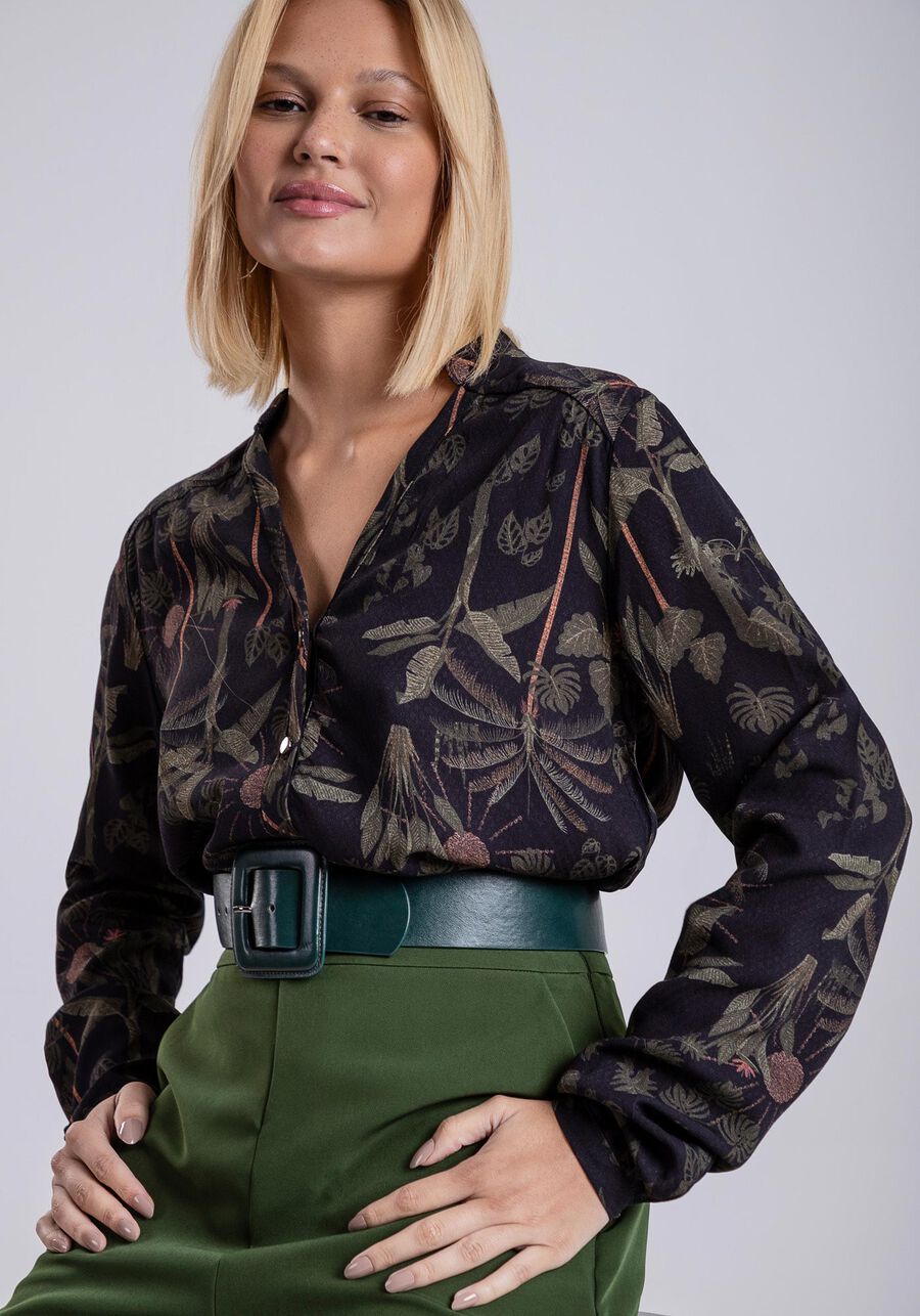 Camisa Manga Longa em Viscose com Gola Padre, SONHO TROPICAL. Camisa Manga Longa em Viscose com Gola Padre, SONHO TROPICAL, large.