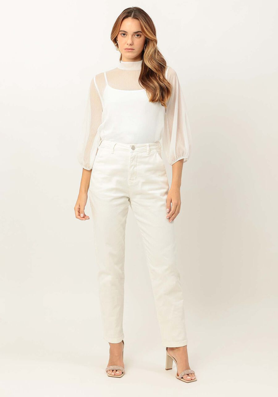 Blusa Manga Bufante com transparente, BRANCO OFF WHITE. Blusa Manga Bufante com transparente, BRANCO OFF WHITE, large.