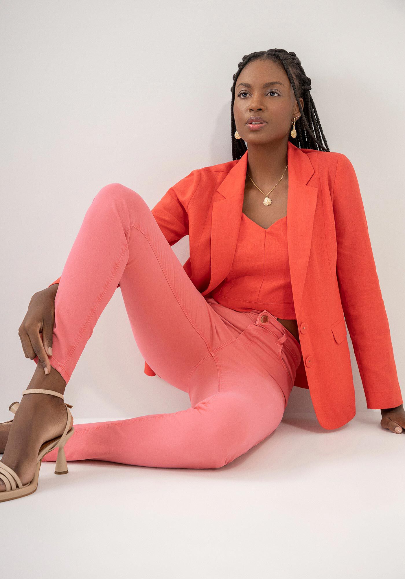 Cal&ccedil;a Sarja Skinny Super Alta com Elasticidade, SALMAO CHILOQUIM, large.