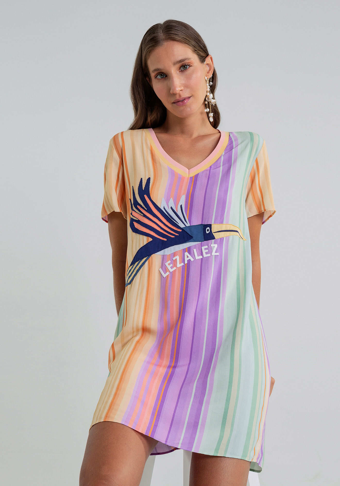 Vestido Decote V com Bordado, , large.