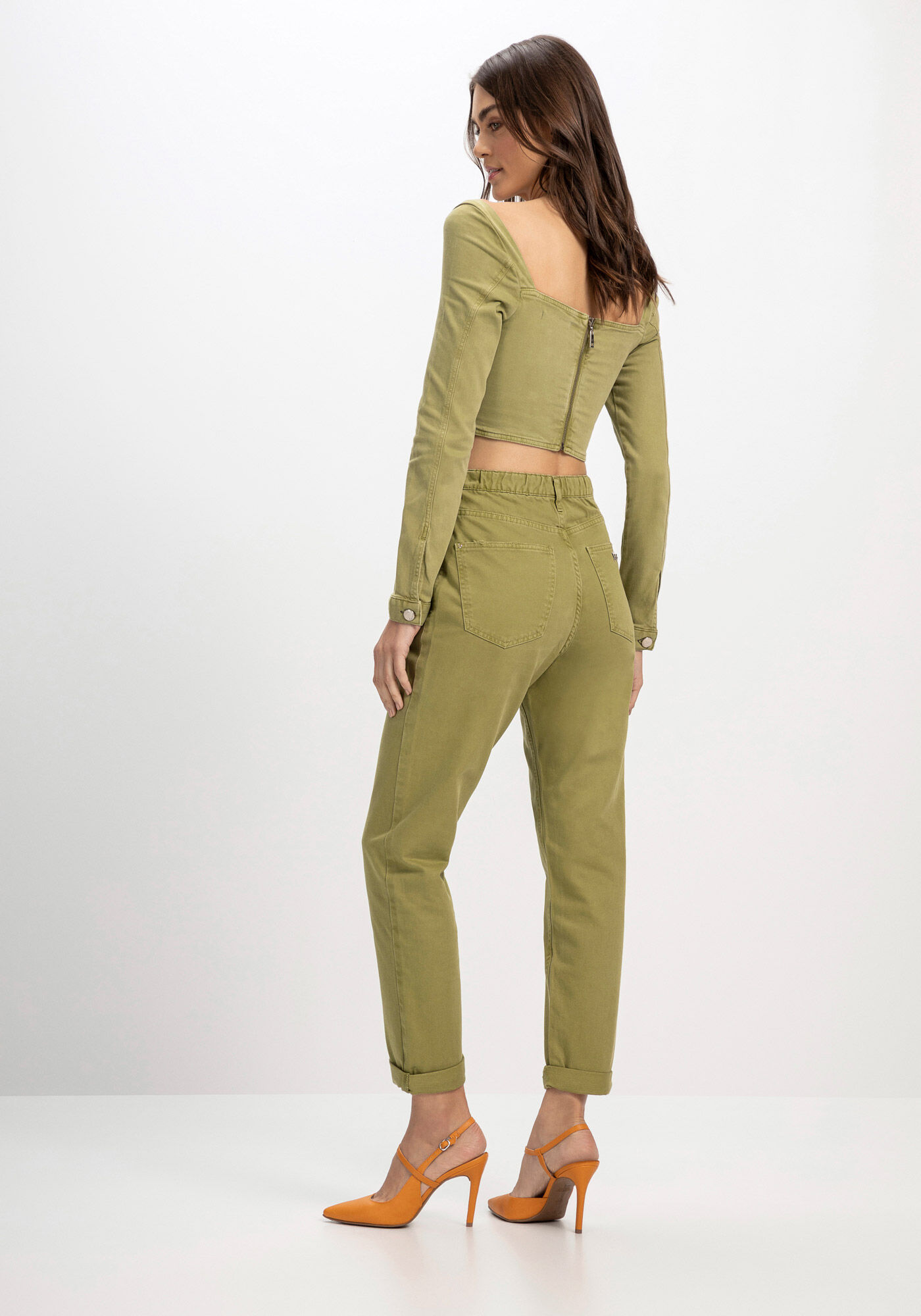 Calça sarja shop com elastico