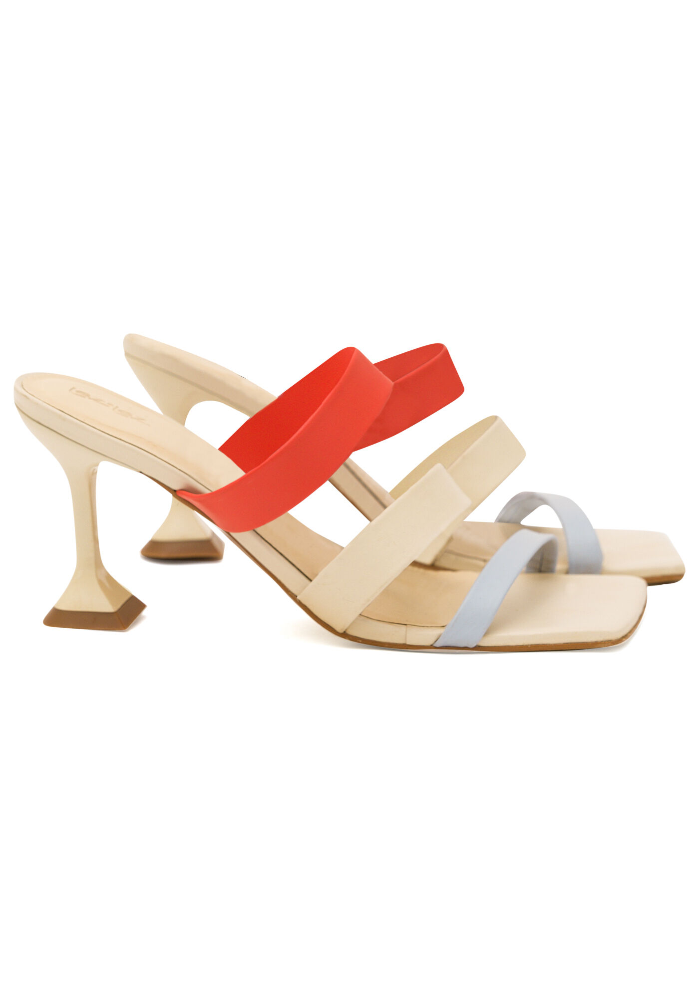 Sand&aacute;lia Mule Salto Fino Ta&ccedil;a com Tiras, BRANCO OFF WHITE, large.