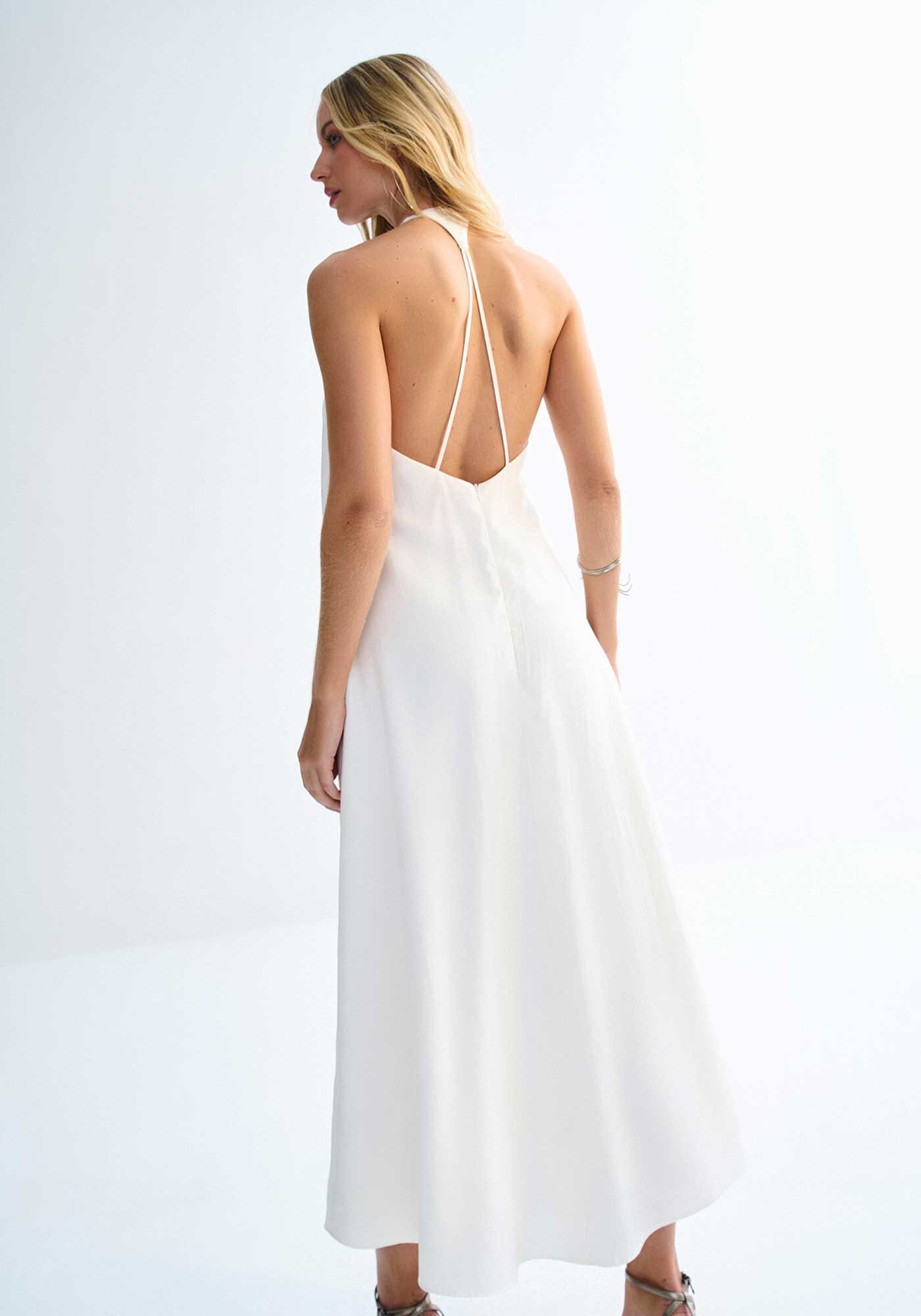 Vestido Midi Alongado com Bordado Decote, BRANCO, large.