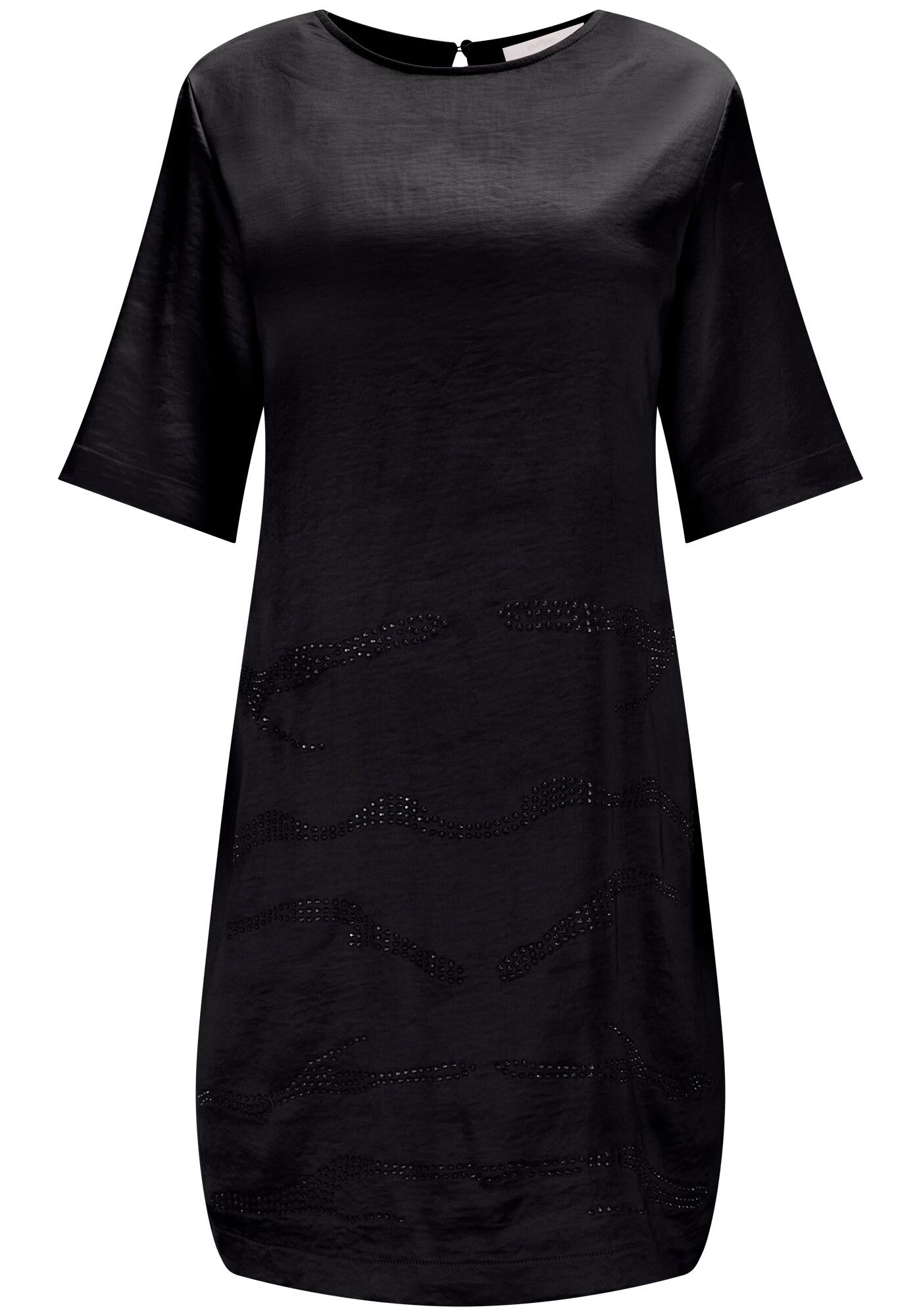 Vestido Curto Reto Acetinado com Strass, , large.