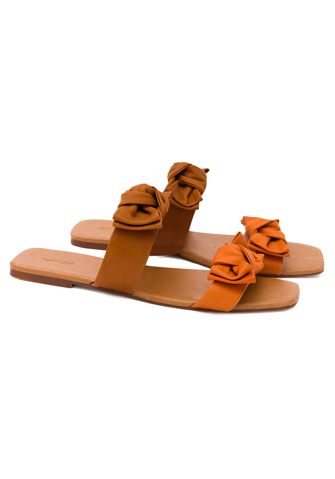 Rasteira Slide em Couro com La&ccedil;os, BEGE GINGER, large.