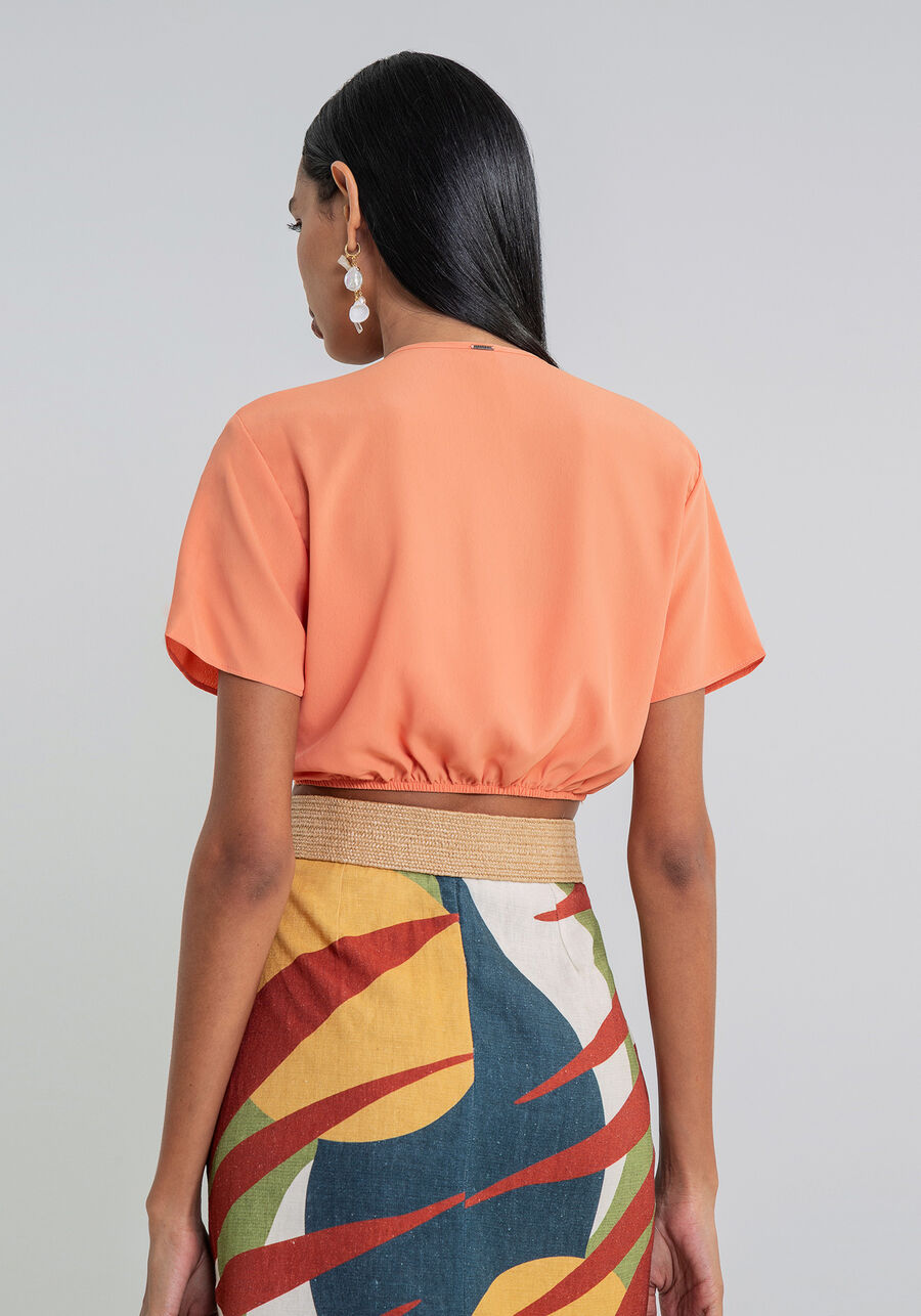 Blusa Cropped Amarração Top, LARANJA. Blusa Cropped Amarração Top, LARANJA, large.