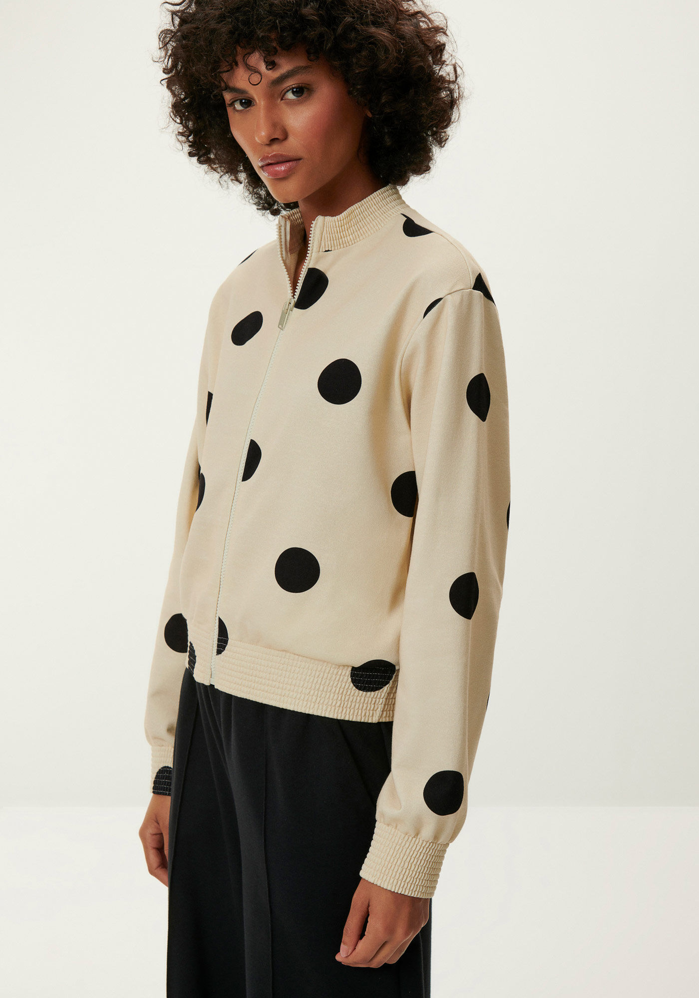 Jaqueta Bomber em Moletom Estampada com Gola Alta, , large.