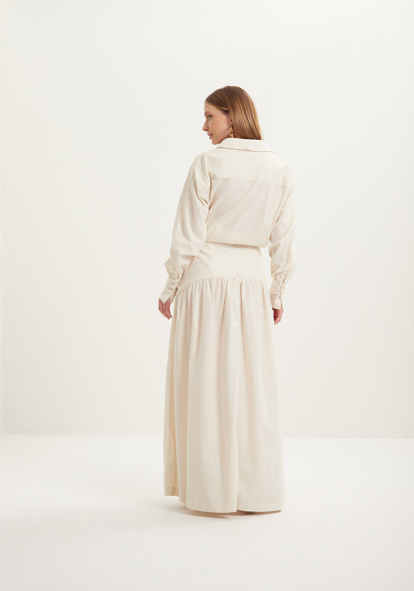 Saia Longa Com Cintura M&eacute;dia Em Algod&atilde;o E Linho, , large.