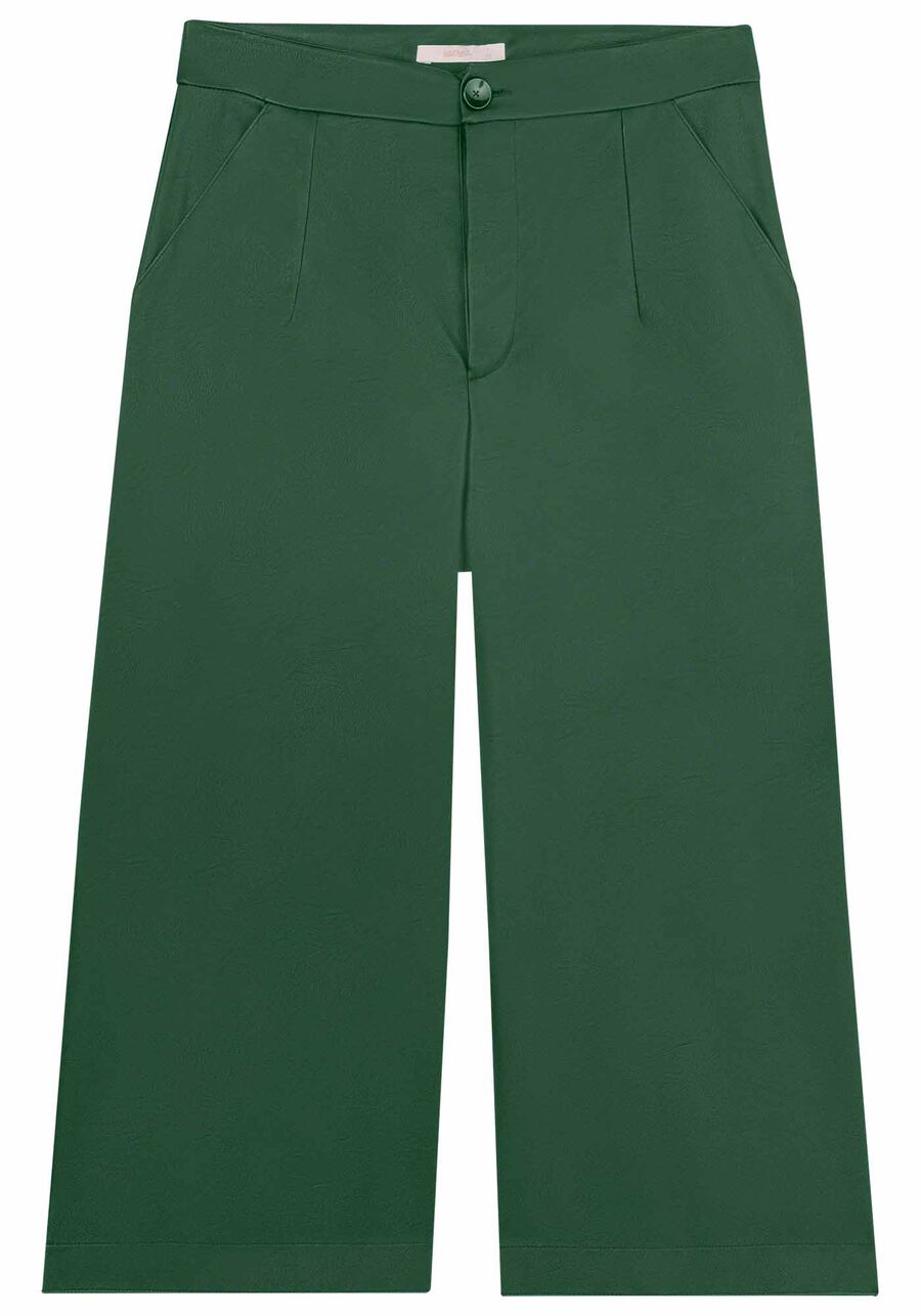 Calça Pantacourt em PU com Cintura Alta, VERDE TURFA, large.