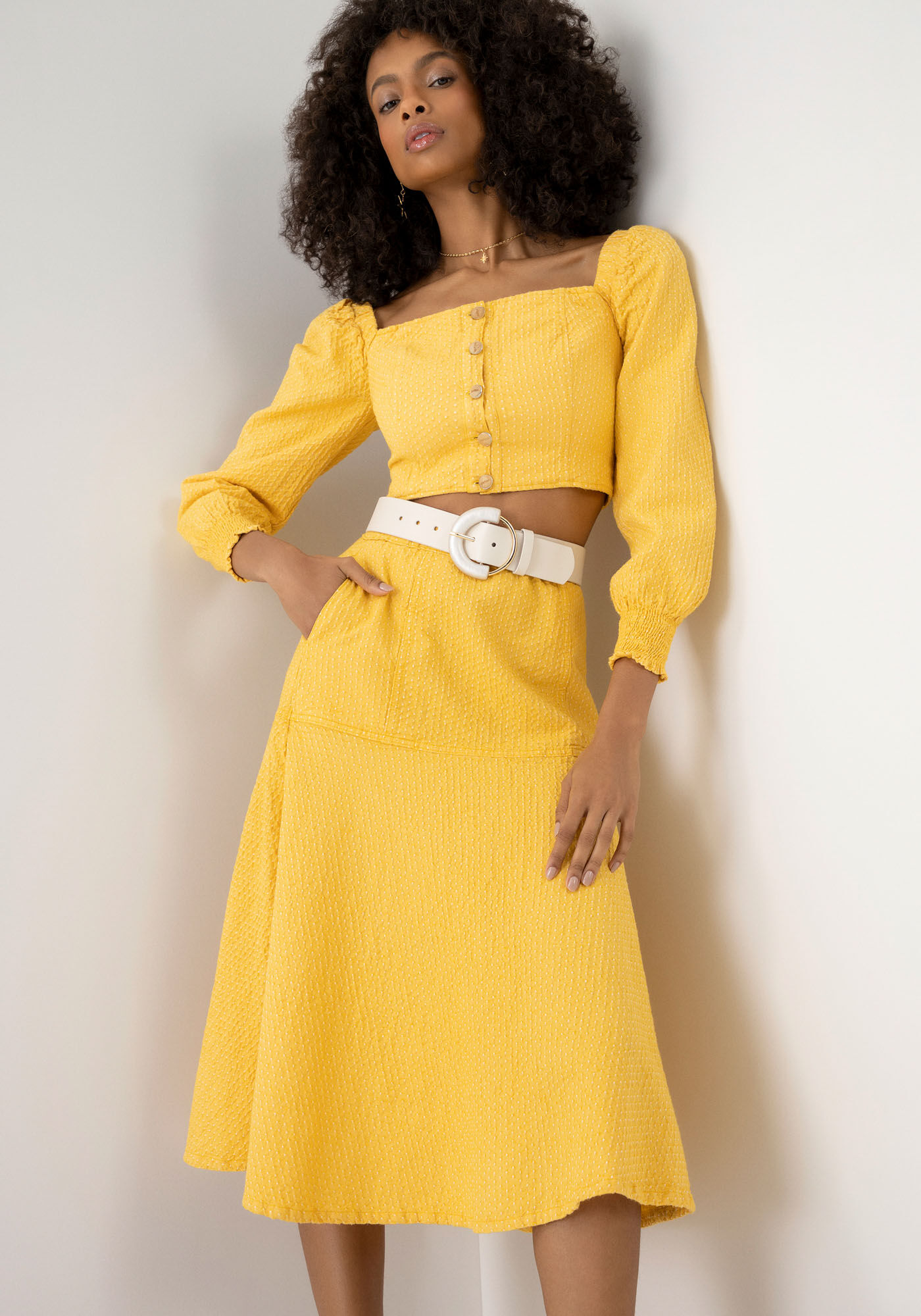 Saia Midi Evas&ecirc; Sustent&aacute;vel com Textura, , large.