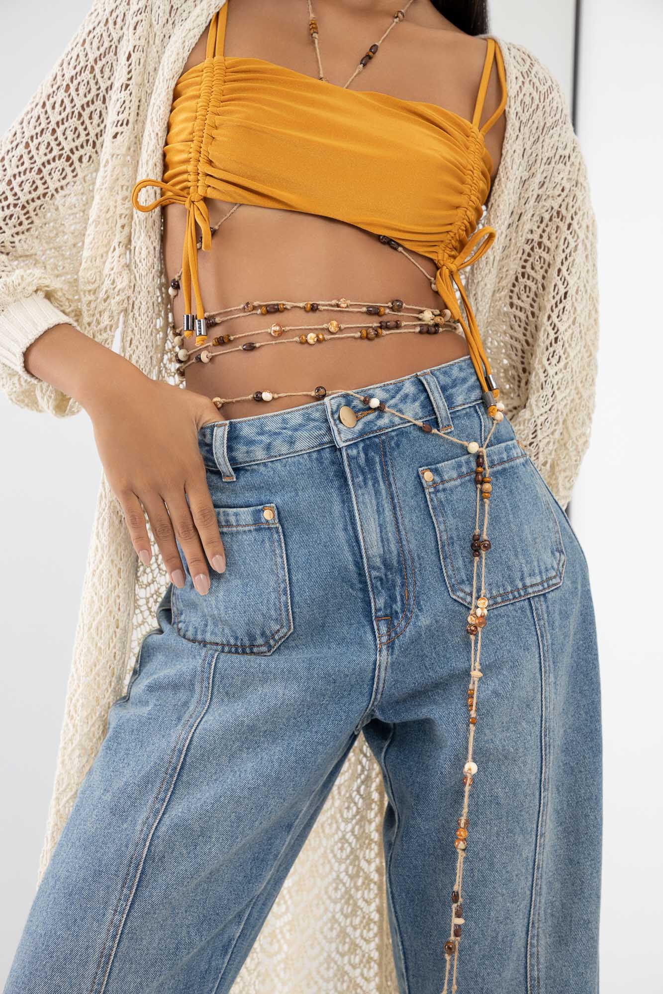 Cal&ccedil;a Jeans Wide Leg com Detalhe Bolso, , large.