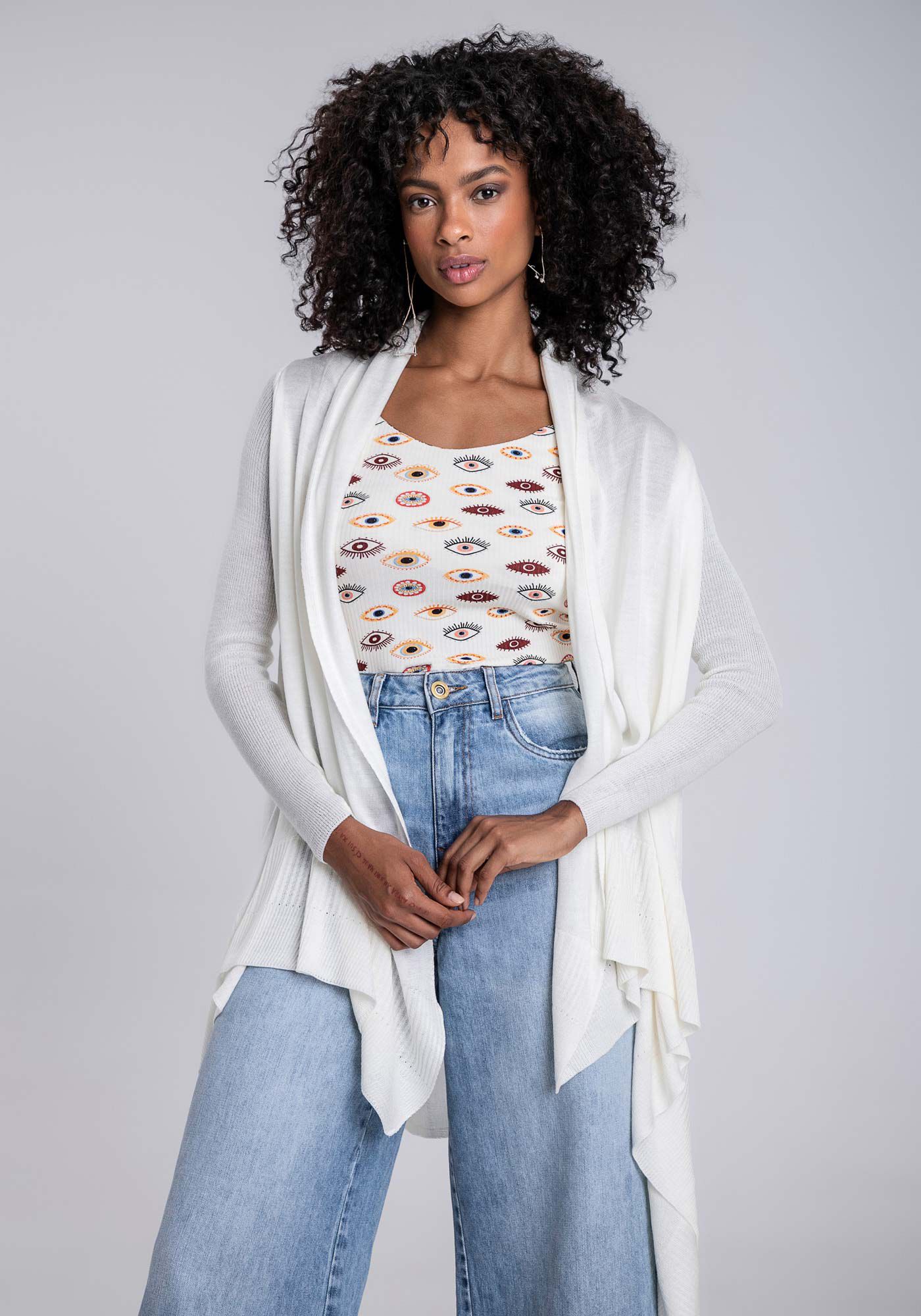 cardigan branco alongado
