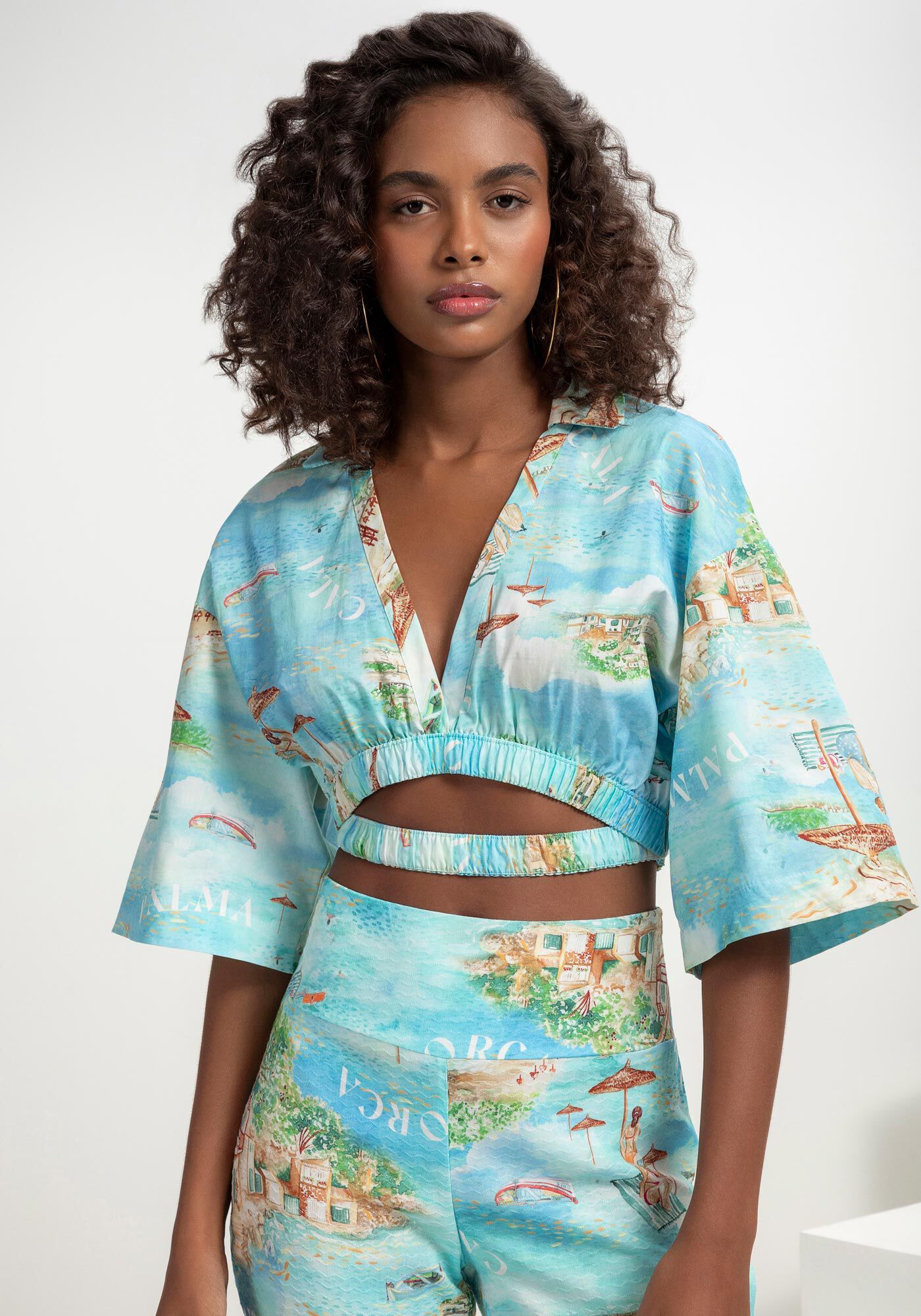 Blusa Manga Sino em Tricoline com Recorte, , large.